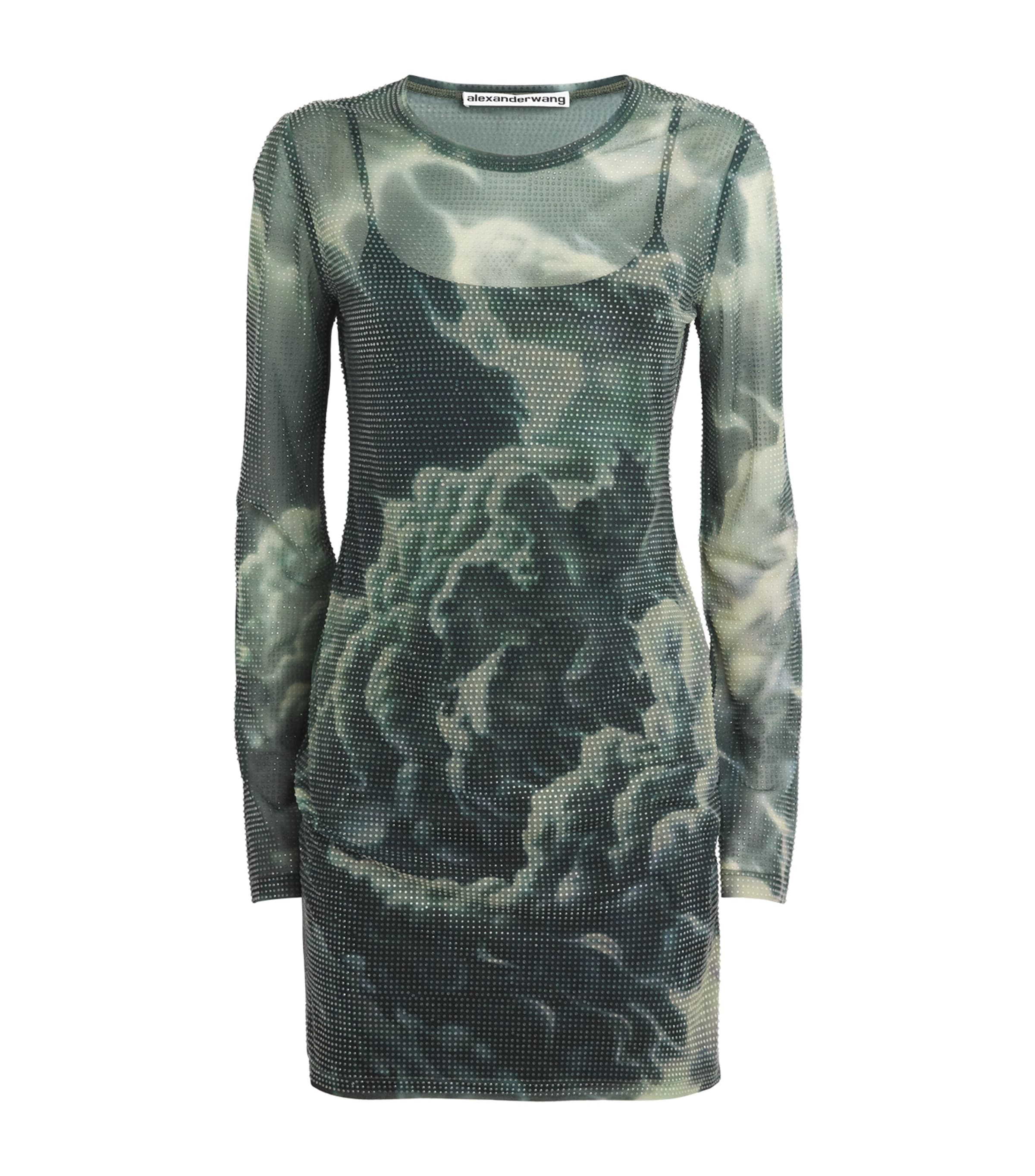 Alexander Wang Rhinestone Cloud Print Sheer Mini Dress