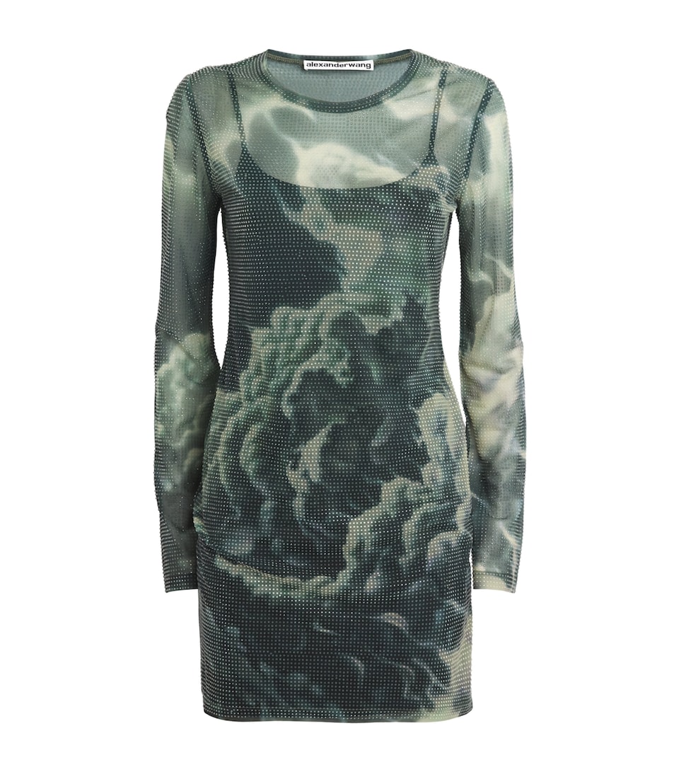 Alexander Wang Rhinestone Cloud Print Sheer Mini Dress
