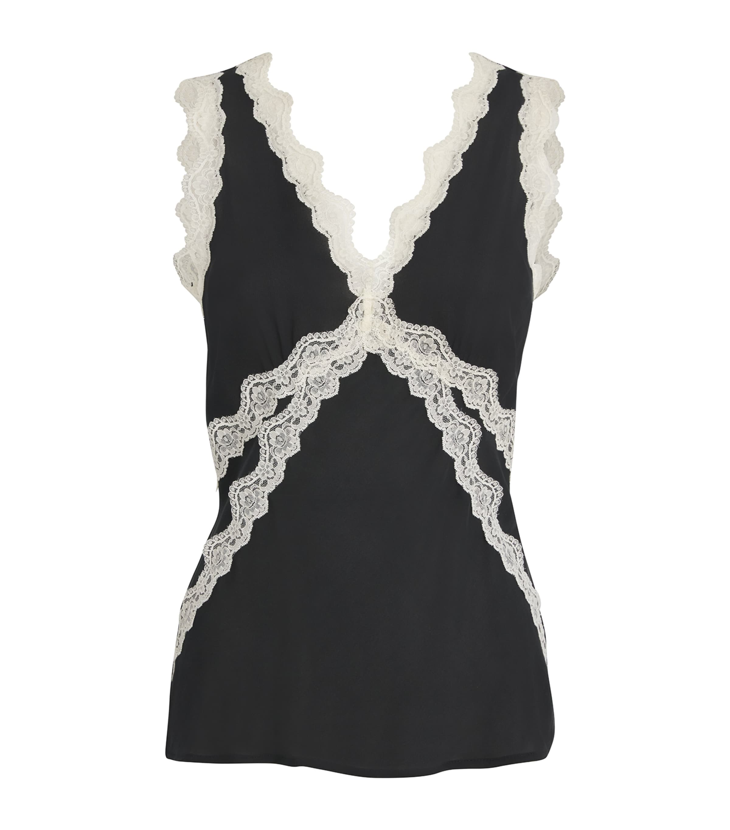 PAIGE Lace-Trim Terezia Tank Top Blck Antq Whte Lce