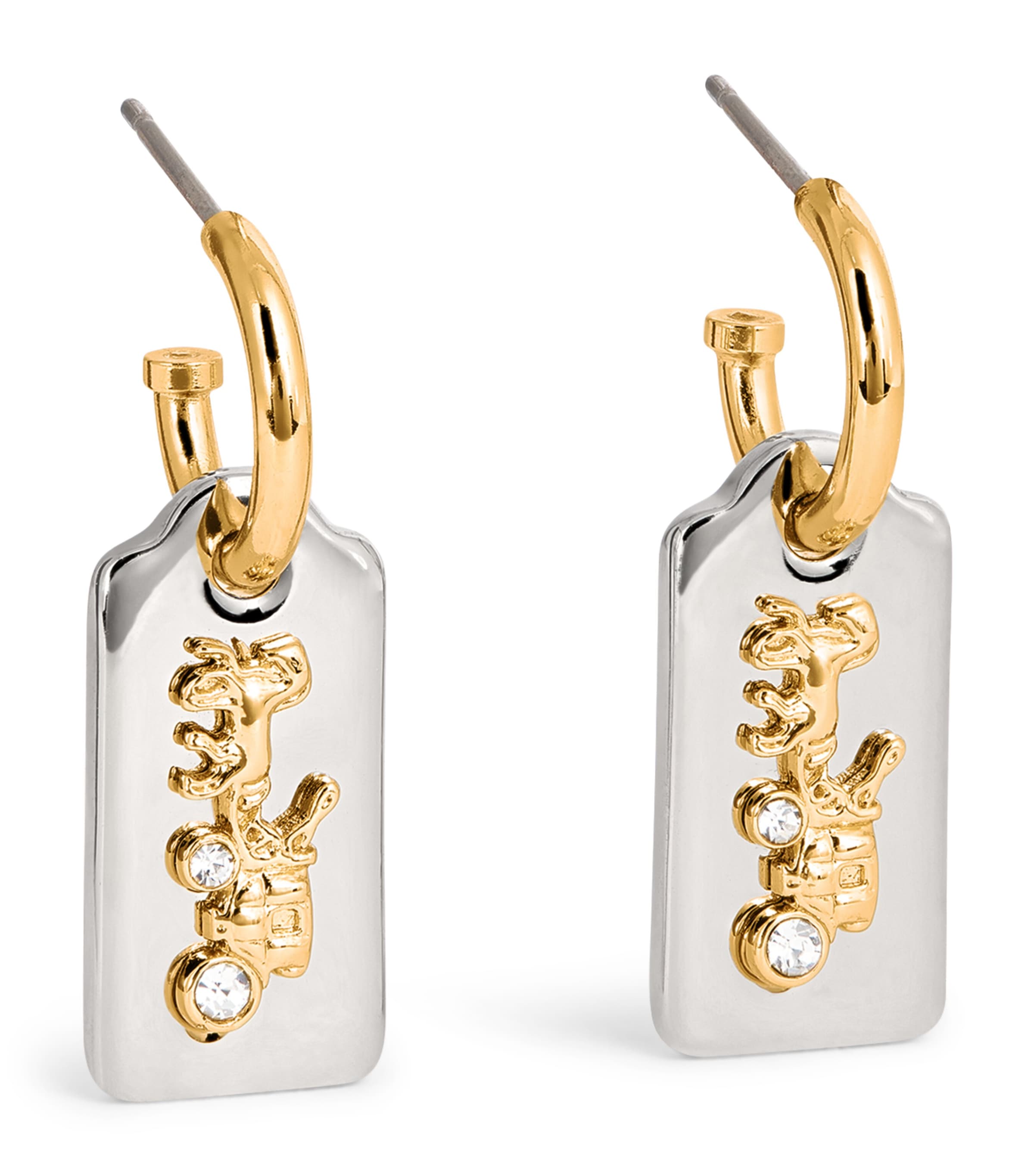 Coach Signature Vintage Charm Hangtag Huggie Earrings Two Tone