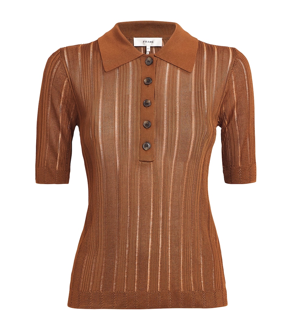 FRAME Laddered Rib Polo Sweater Light Camel