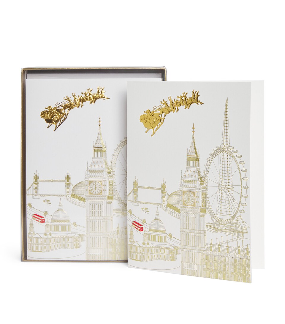 Paula Skene London Skyline With Santa Christmas Cards (Set of 8) Gold