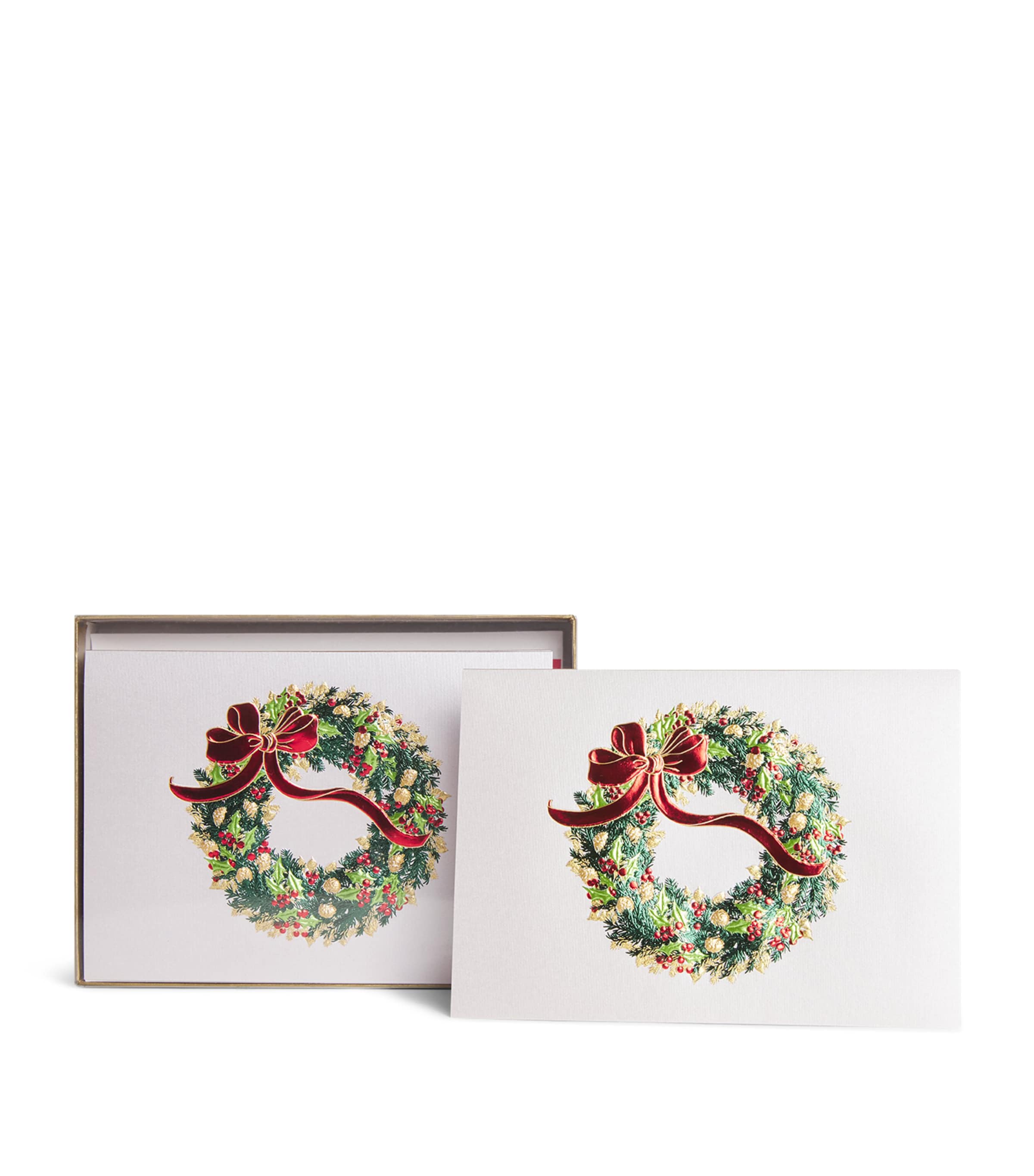 Paula Skene Holiday Leaf Wreath Christmas Cards (Set of 8) Green
