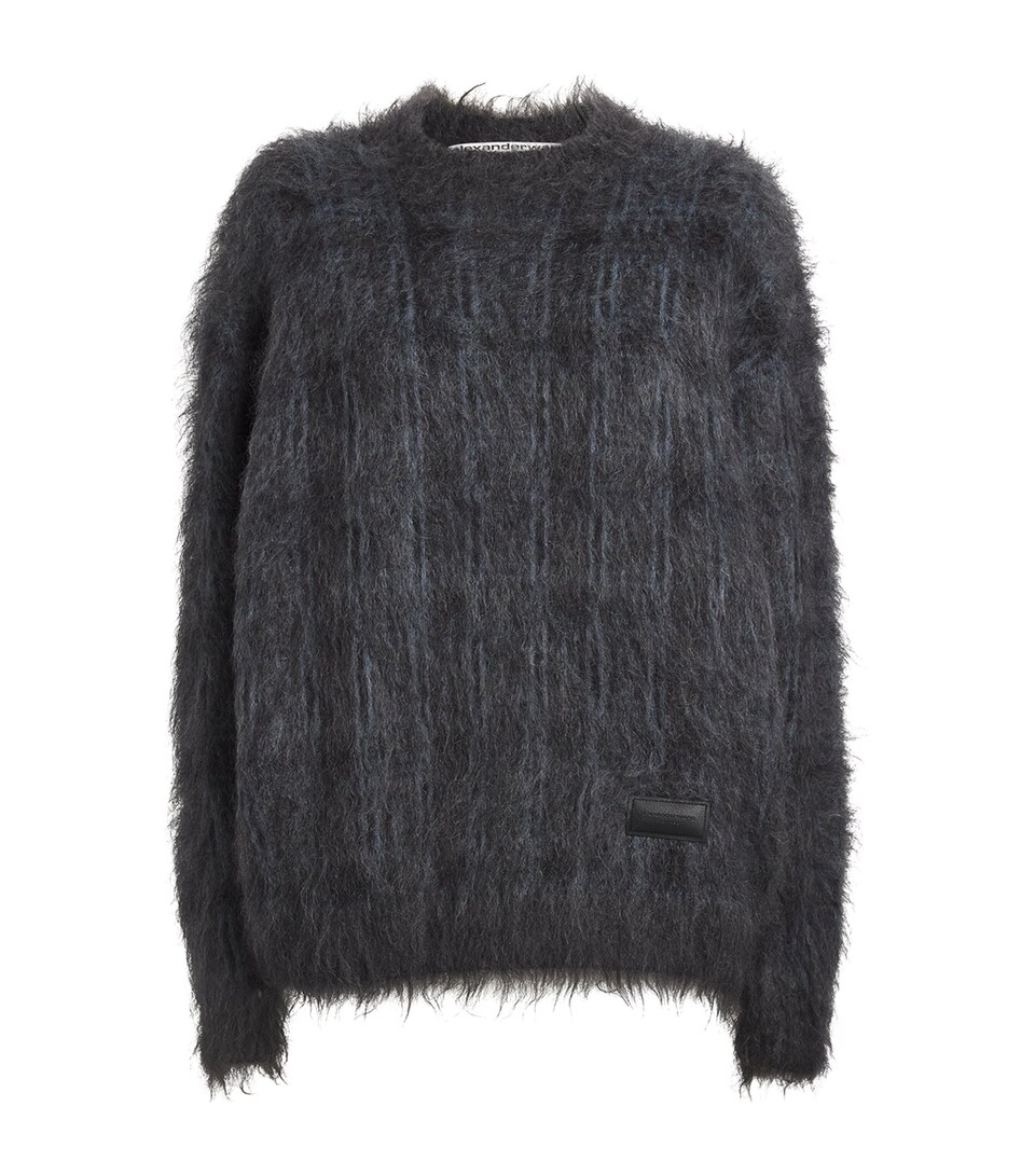 Alexander Wang Wool-Mohair-Blend Plaid Sweater Plaid