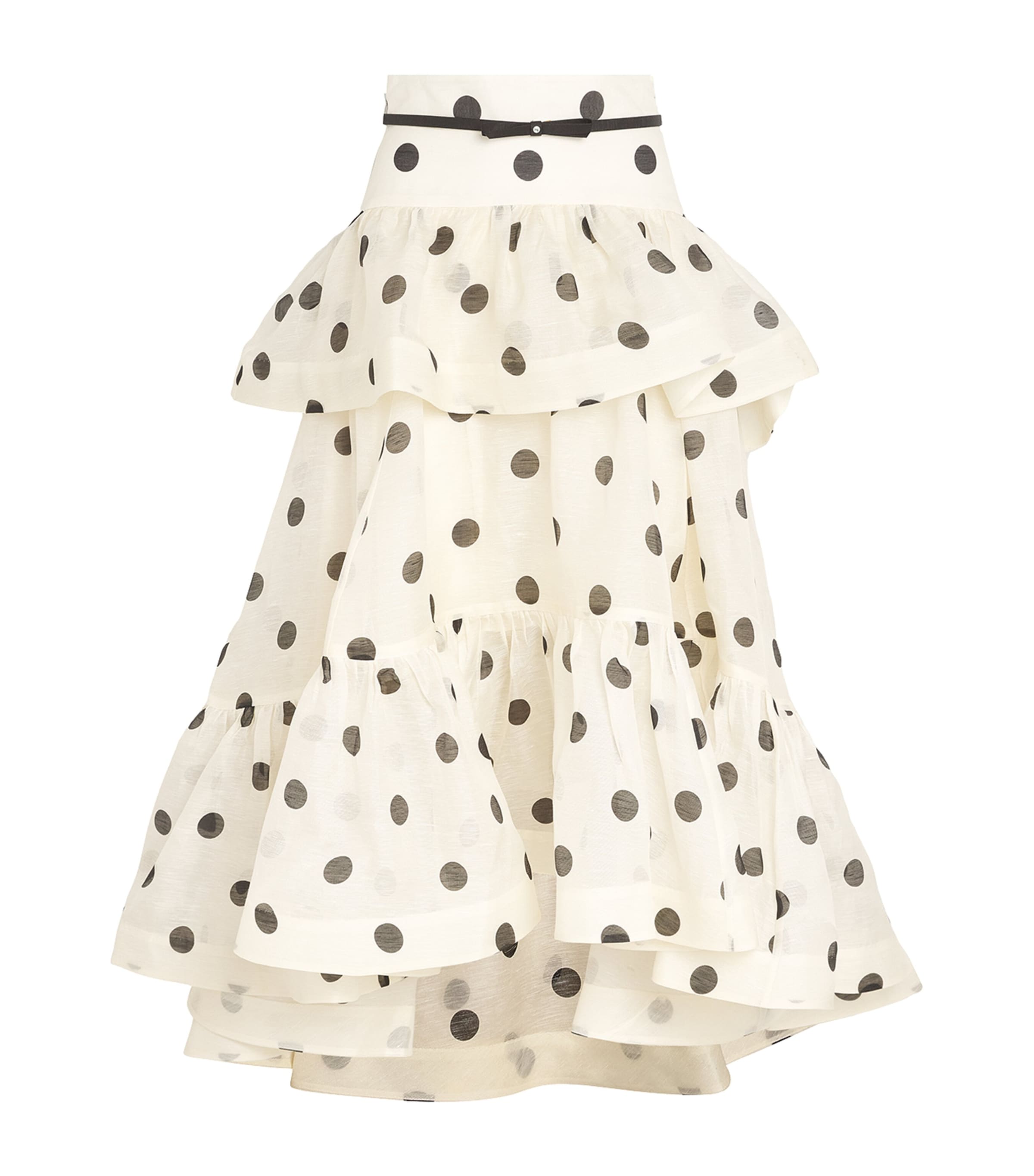 Zimmermann Linen-Silk Tiered Midi Skirt Cmbldtcrm/black Dot