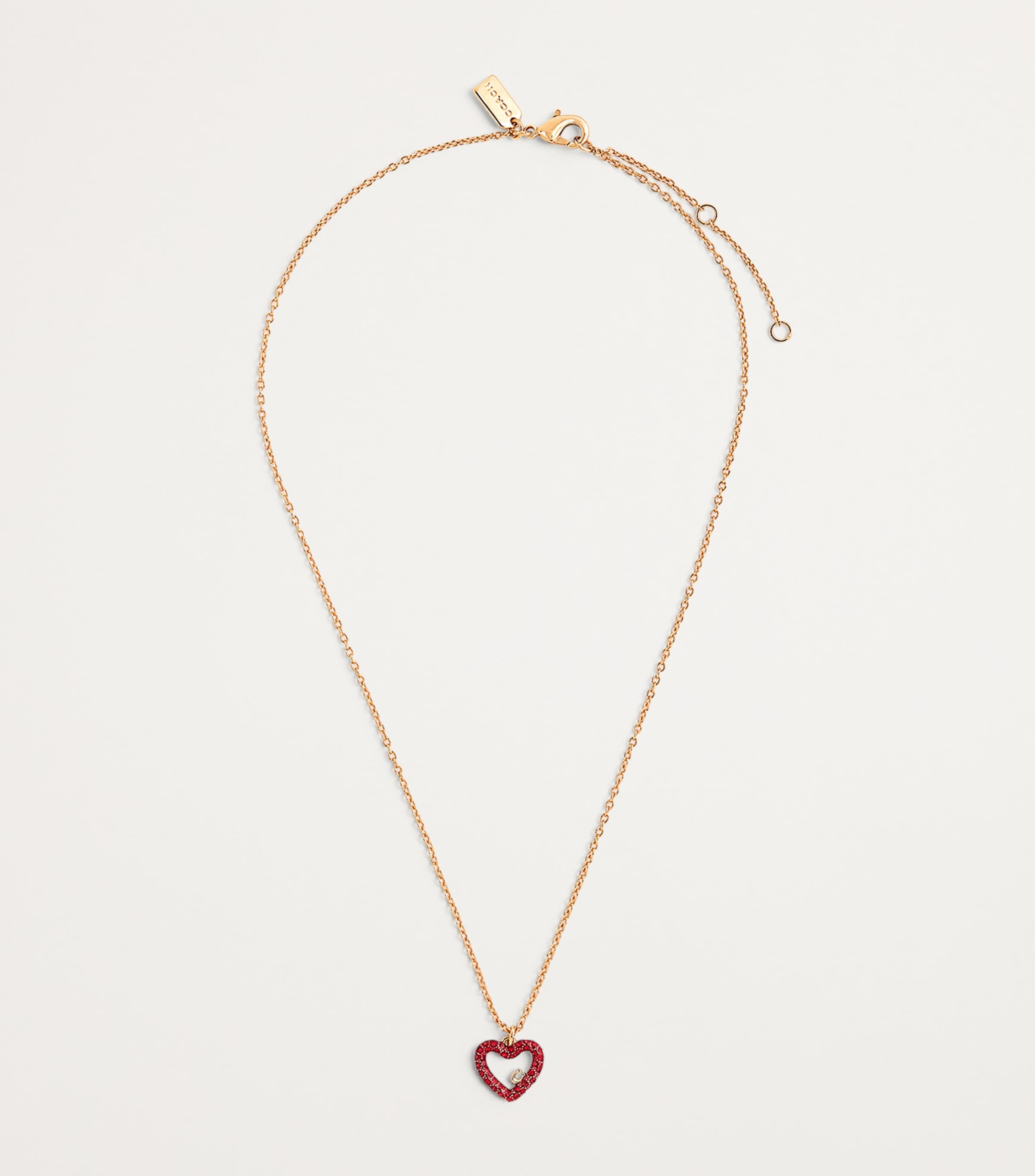 Coach Pavé Crystal Heart Necklace and Earrings Set Red