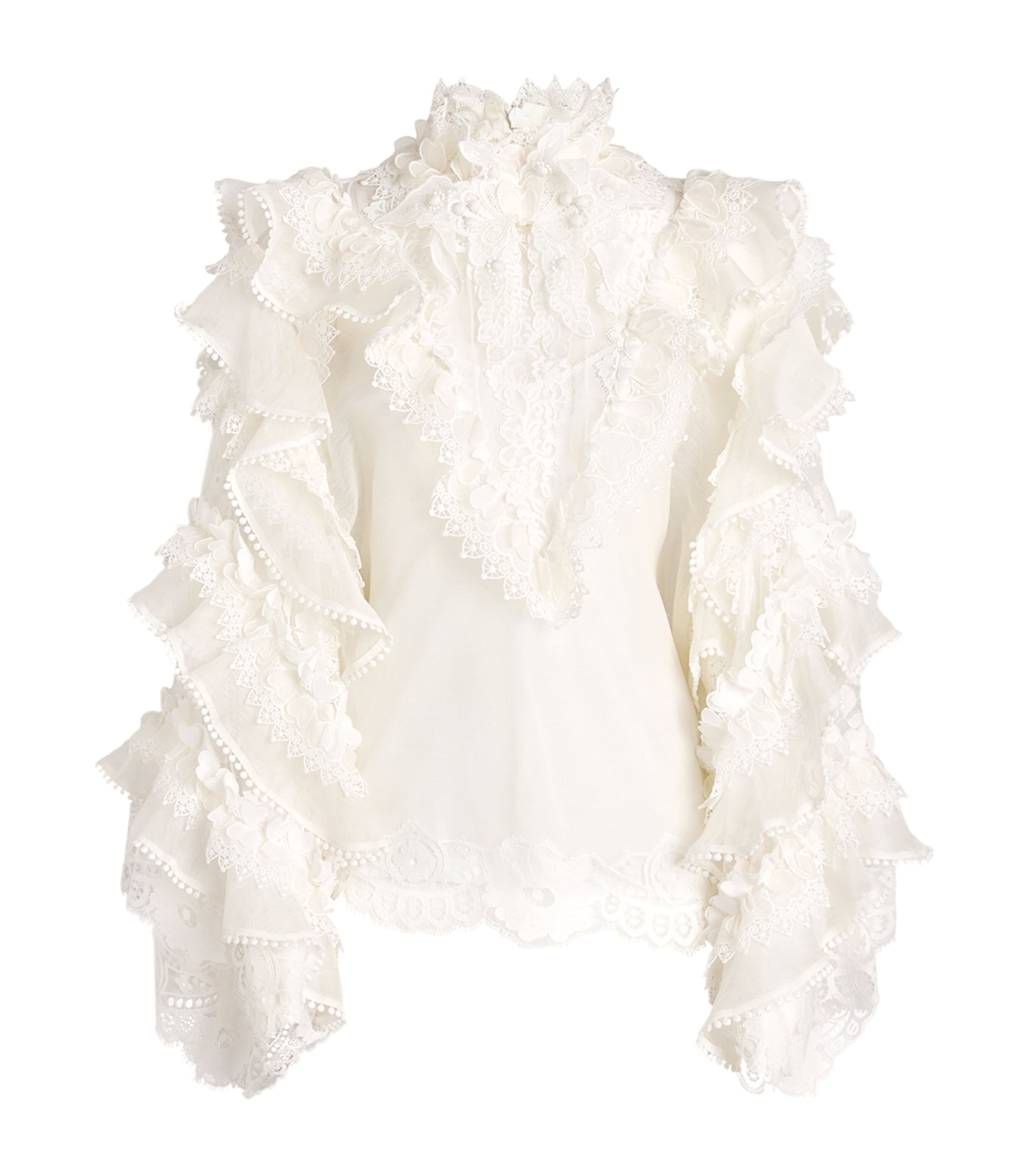 Zimmermann Lace-Trim Ruffled Blouse Ivoivory