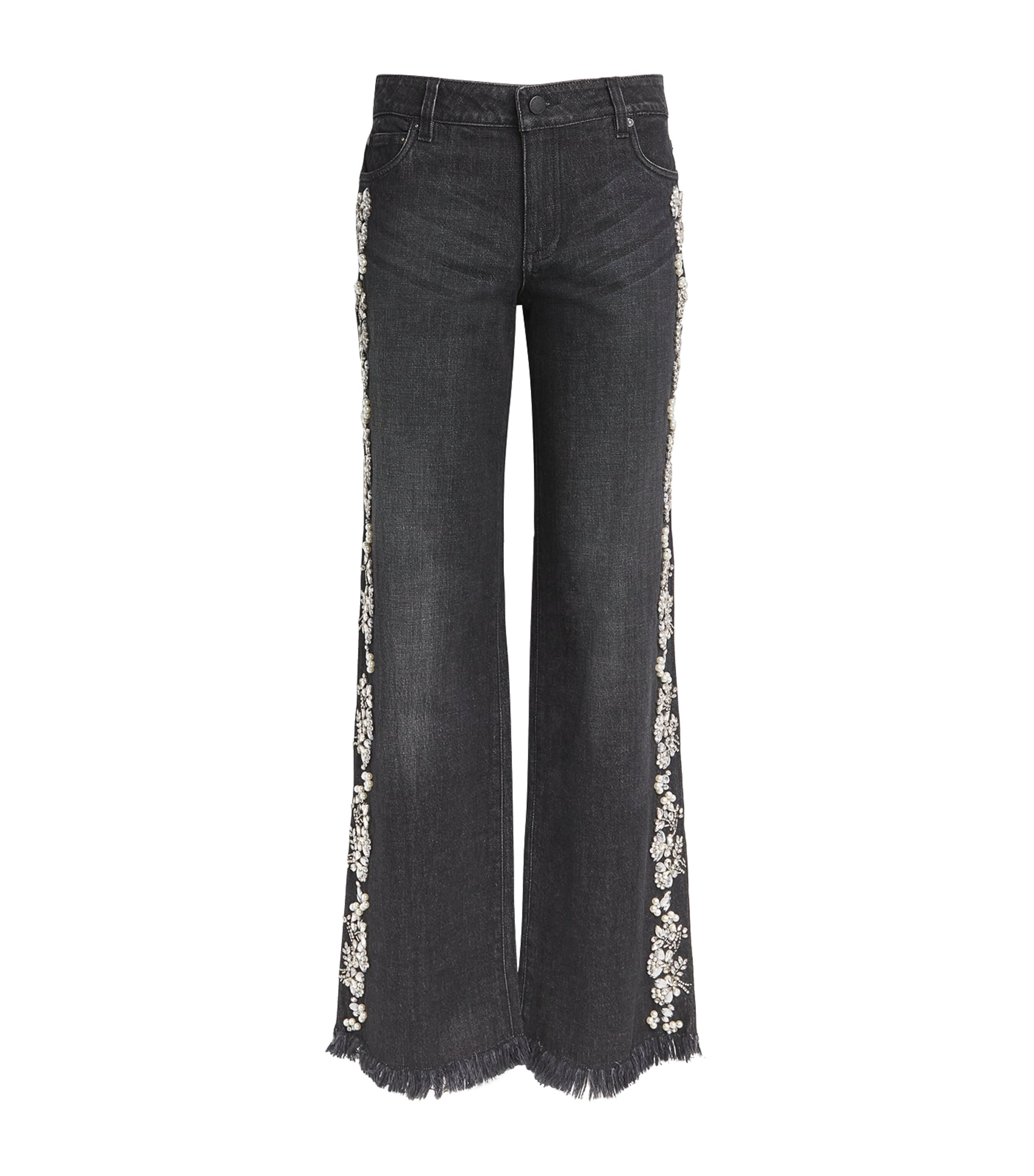 Alice+Olivia Embellished Roxie Straight Jeans Grgia Vntg Blck