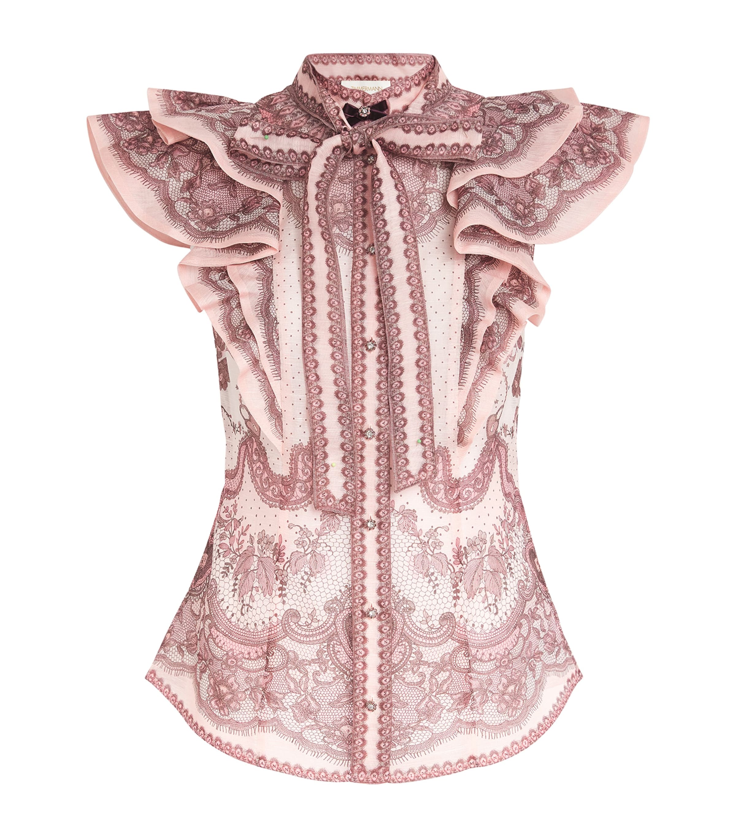 Zimmermann Linen-Silk Crush Blouse Pnklacpripnk Lceprnt