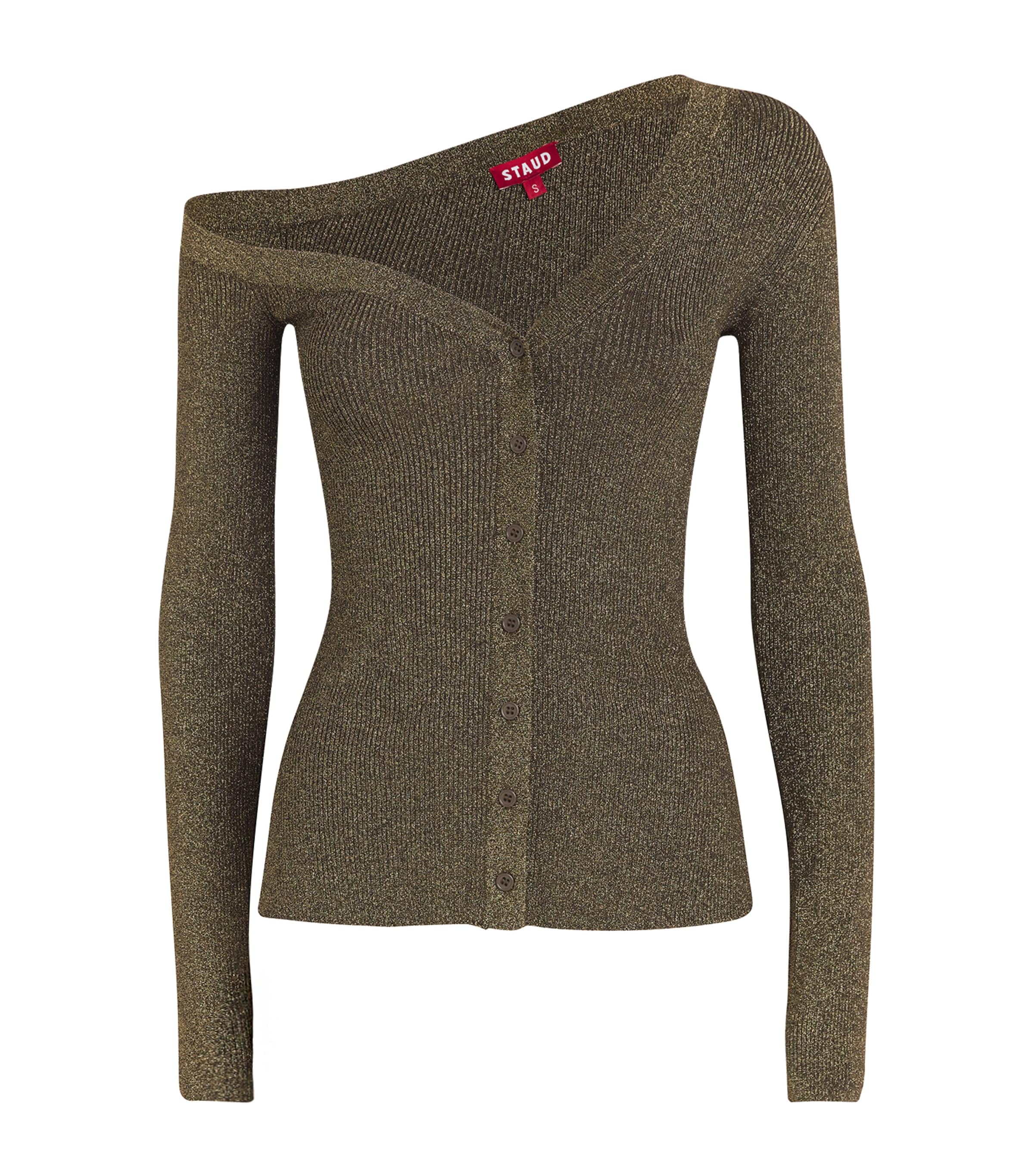 STAUD Knitted Craftsman Asymmetric Top Metallic Gold