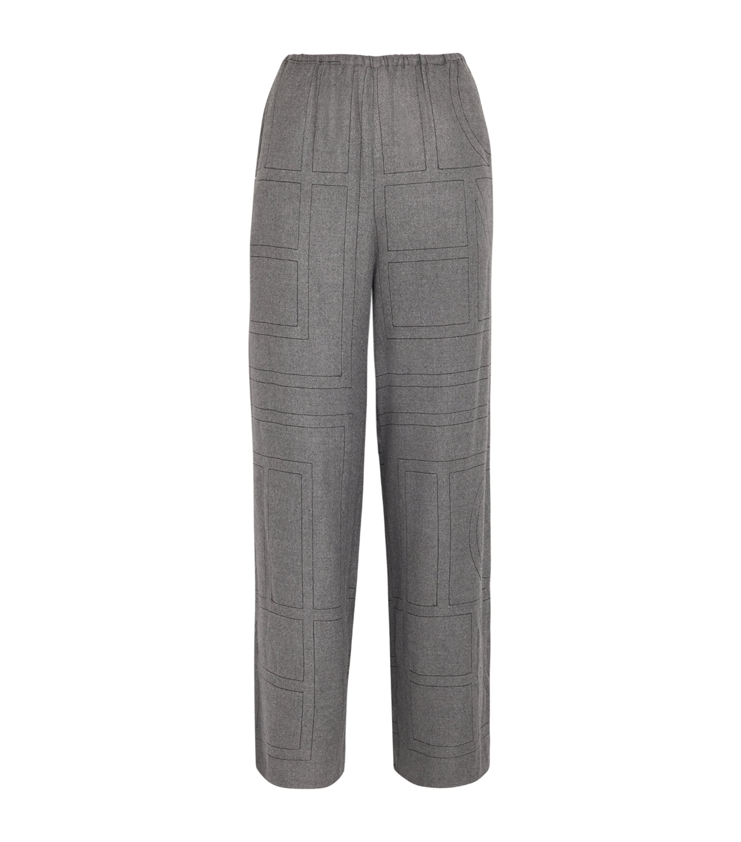 Totême Flannel Monogram Pyjama Bottoms Smoke Melange
