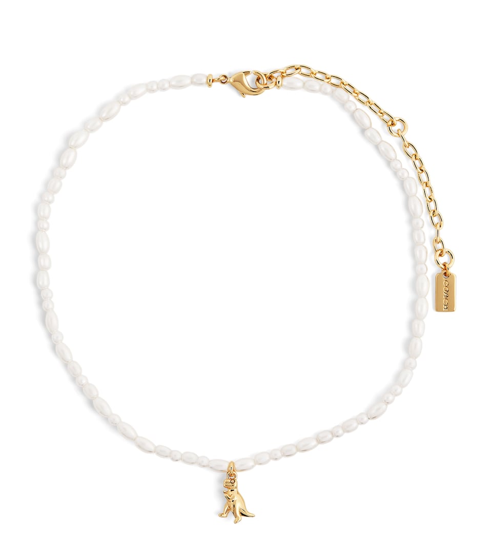 Coach Glass Pearl Rexy Choker Necklace Pearl/gold