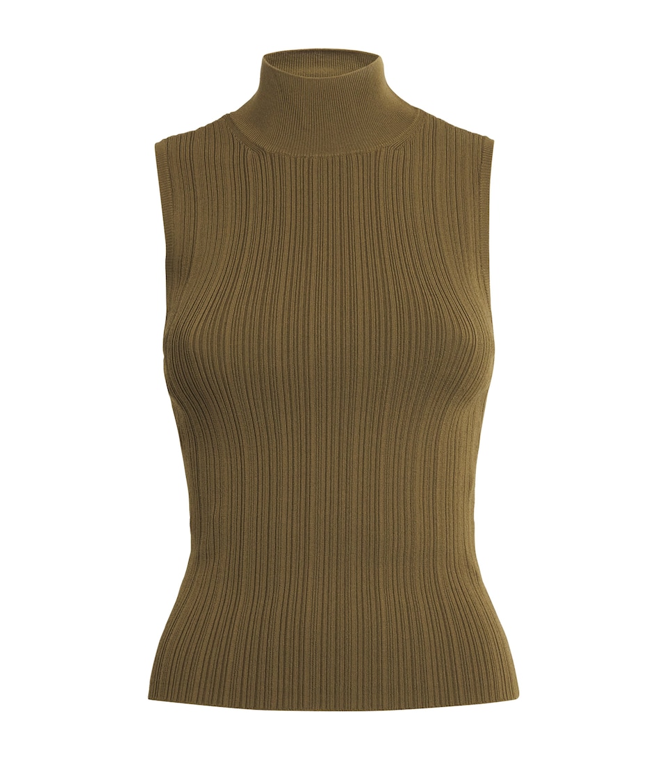 PAIGE Ribbed High-Neck Brin Sweater Vest Spanish Moss