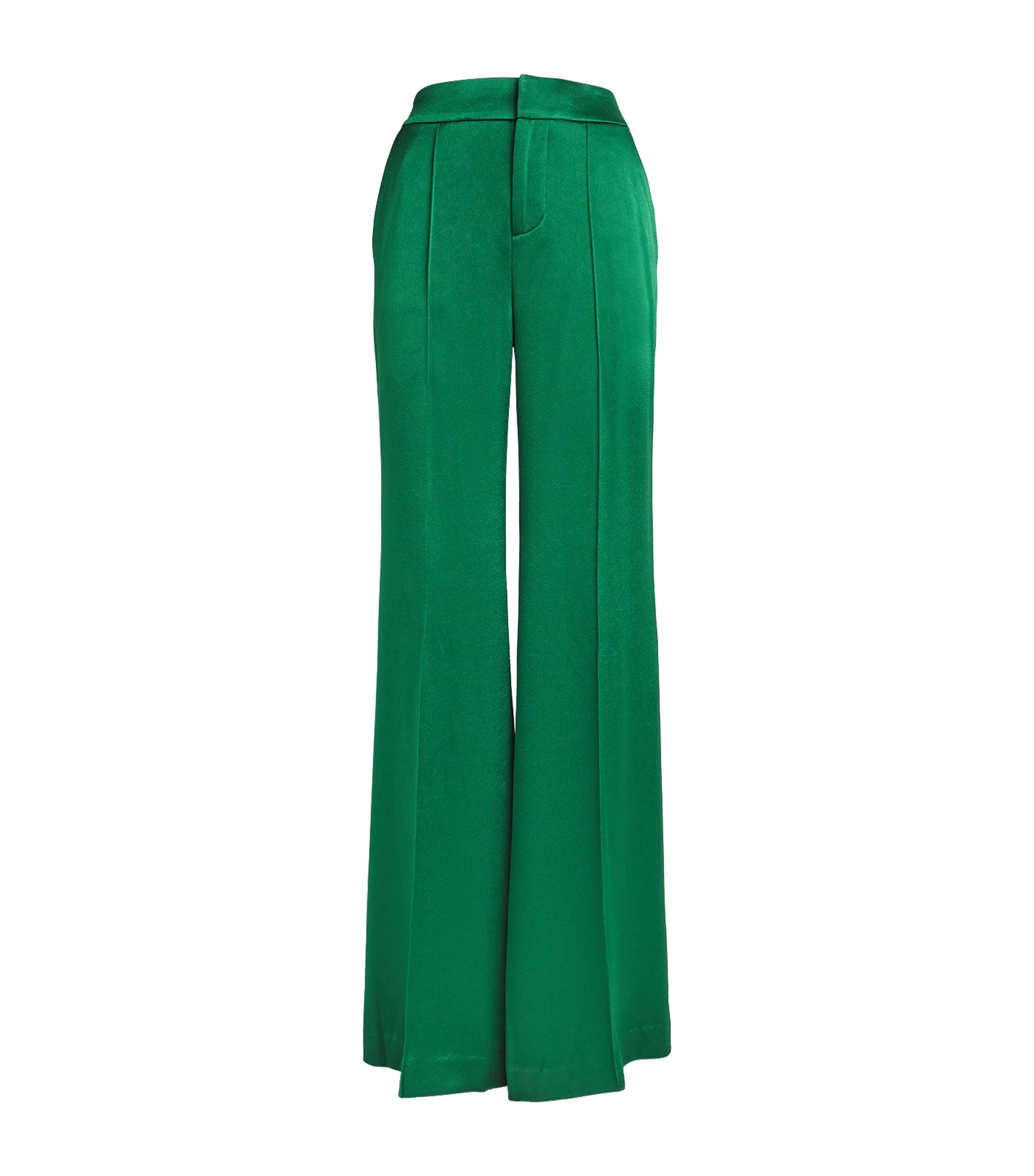 Alice+Olivia Satin Dylan Trousers Forest Green