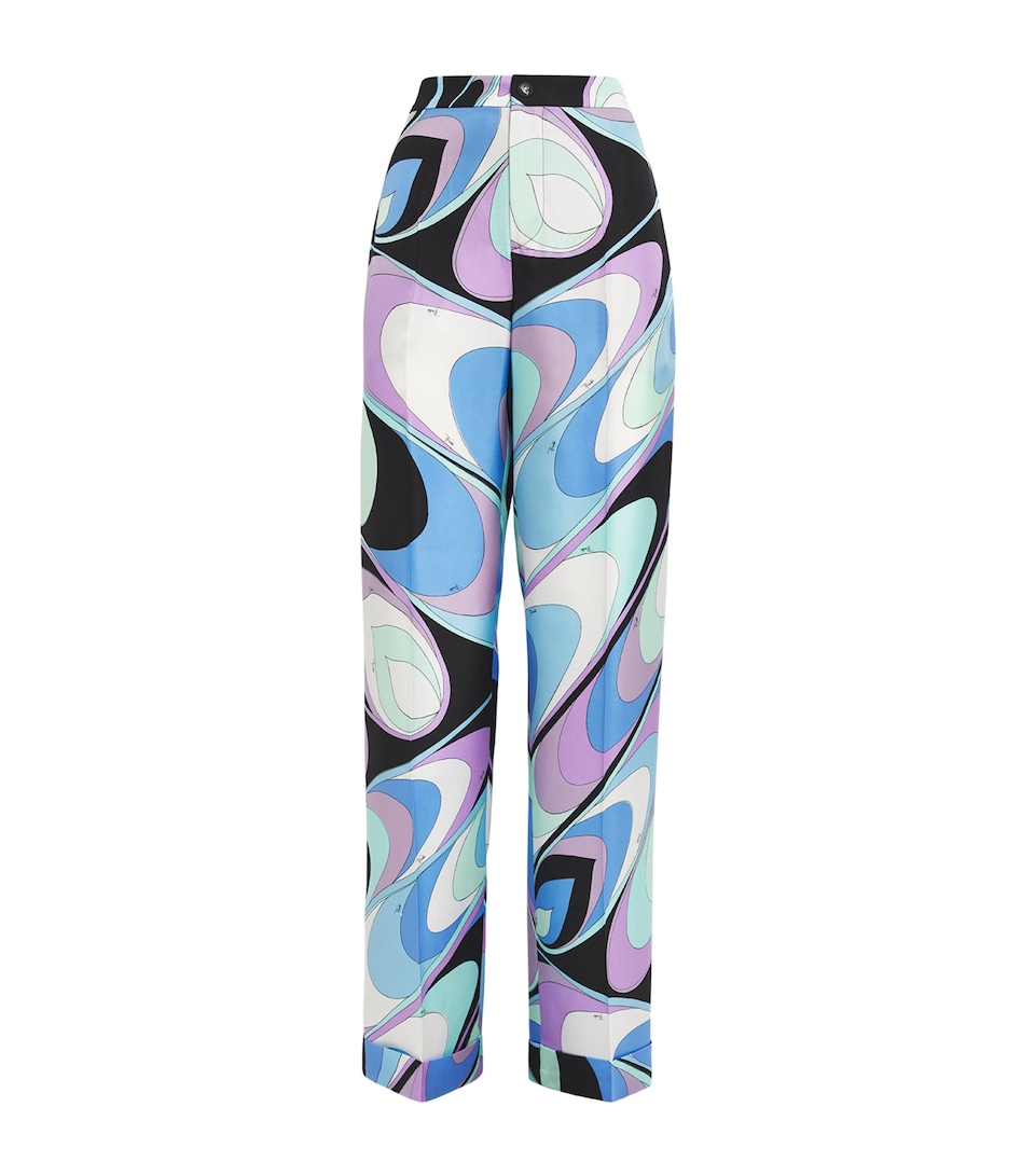 PUCCI Silk Straight Tailored Trousers Celeste
