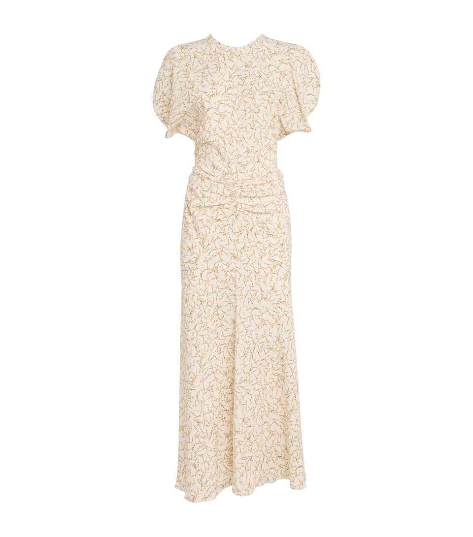 Victoria Beckham Floral Gathered-Waist Midi Dress Ovtn Pch