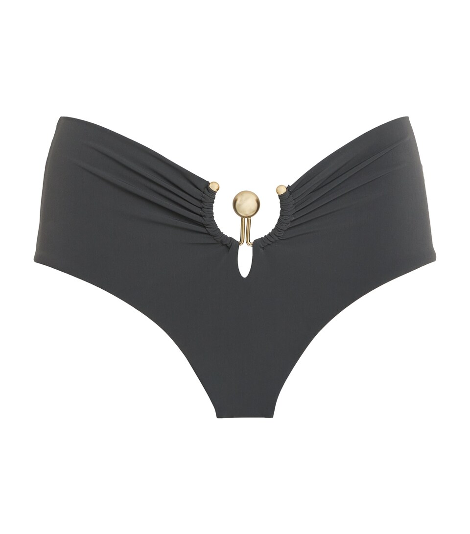Christopher Esber Ruched Orbit Bikini Bottoms Charcoal