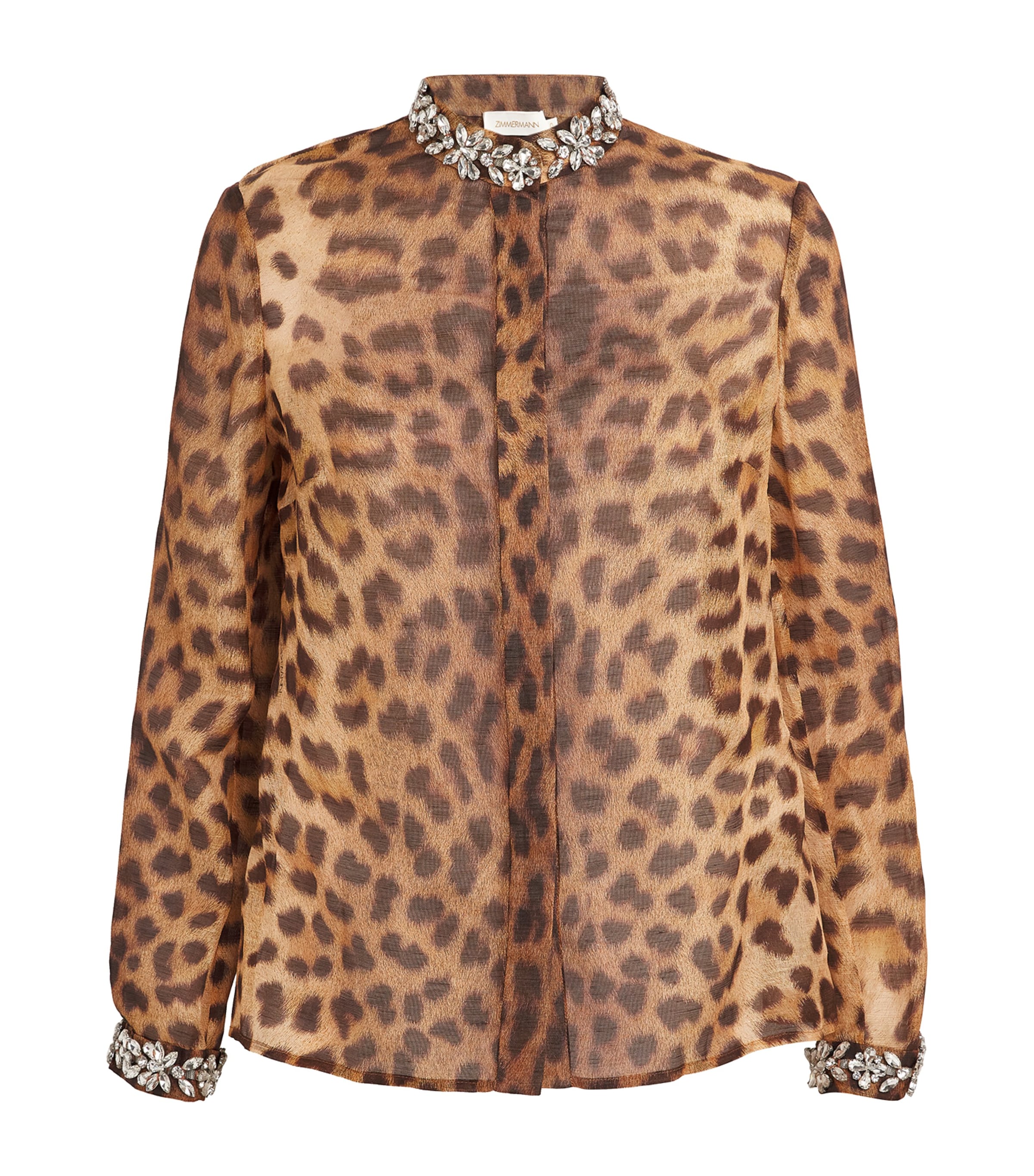 Zimmermann Linen-Silk Embellished Shirt Leoleopard