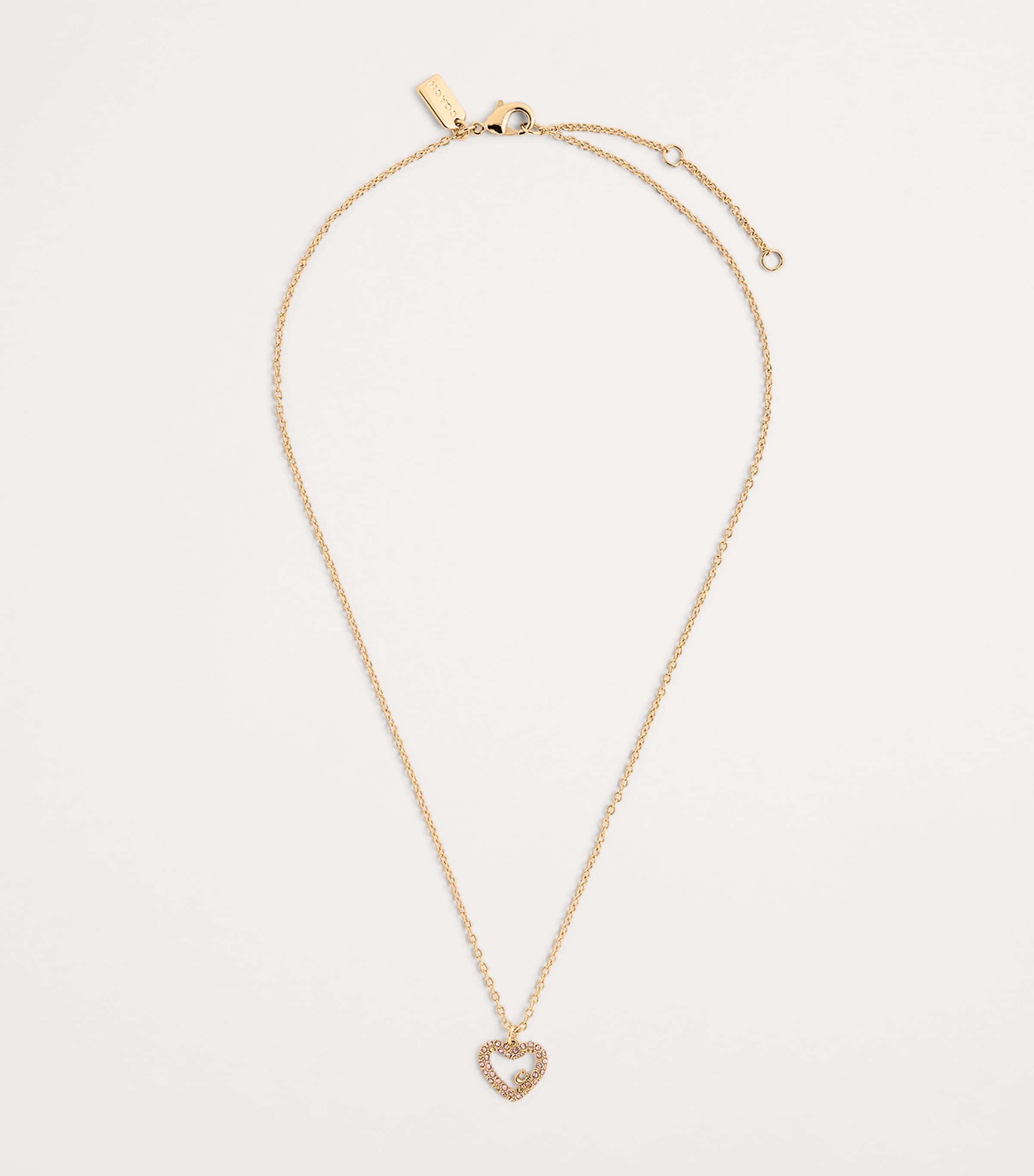 Coach Pavé Crystal Heart Necklace and Earrings Set Pink