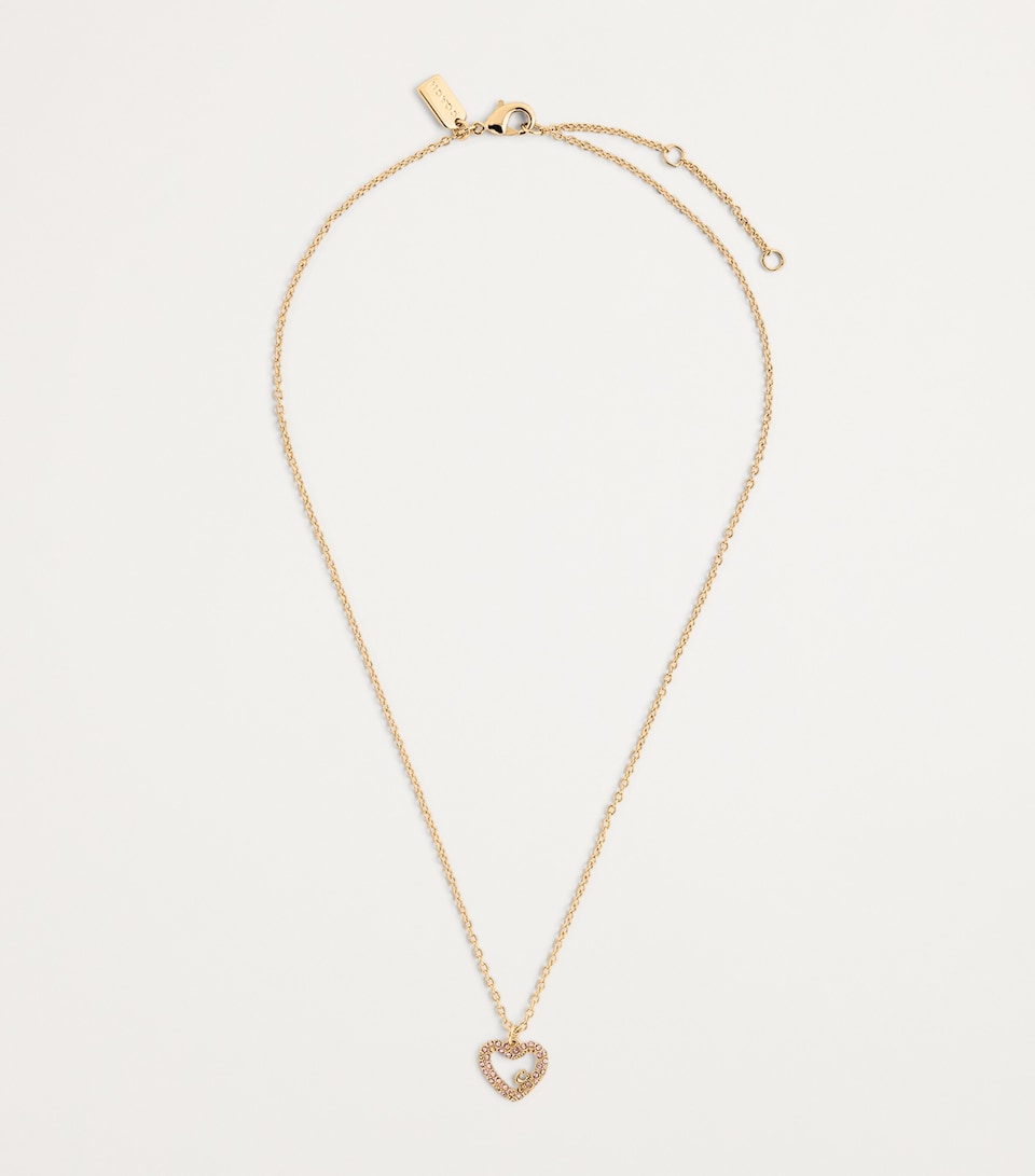 Coach Pavé Crystal Heart Necklace and Earrings Set Pink