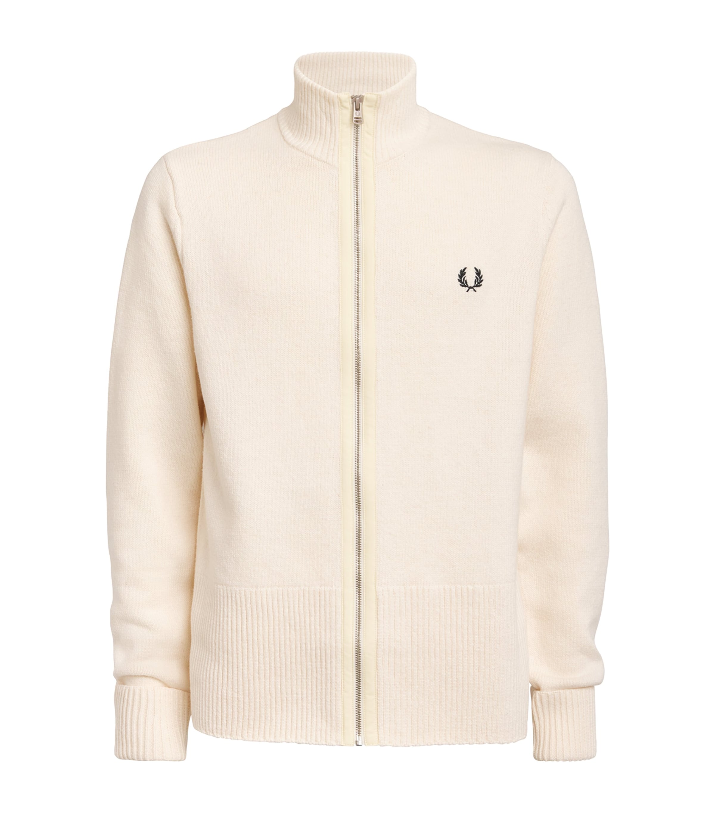 Fred Perry Cotton-Wool Zip-Up Cardigan Ecru