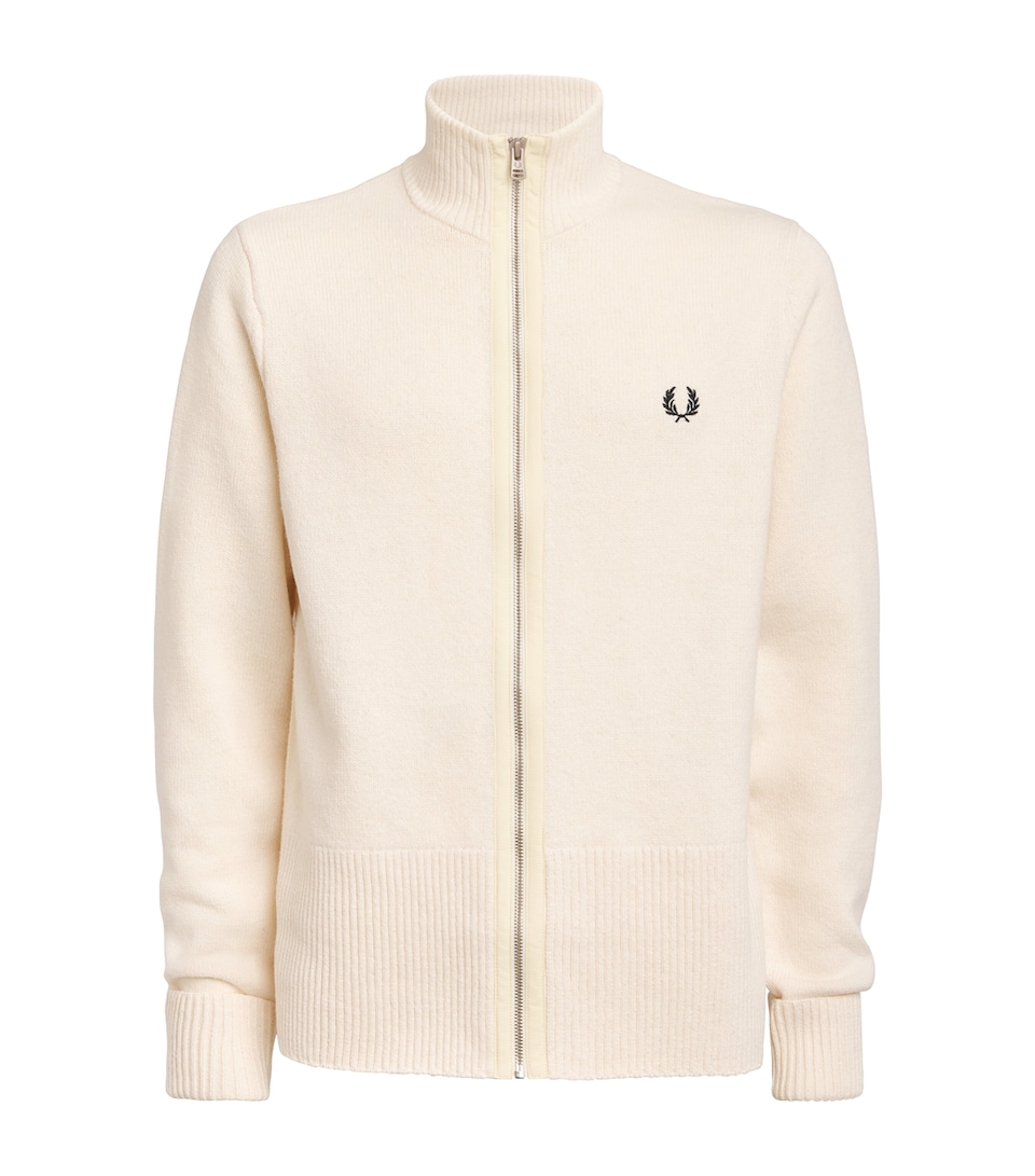 Fred Perry Cotton-Wool Zip-Up Cardigan Ecru