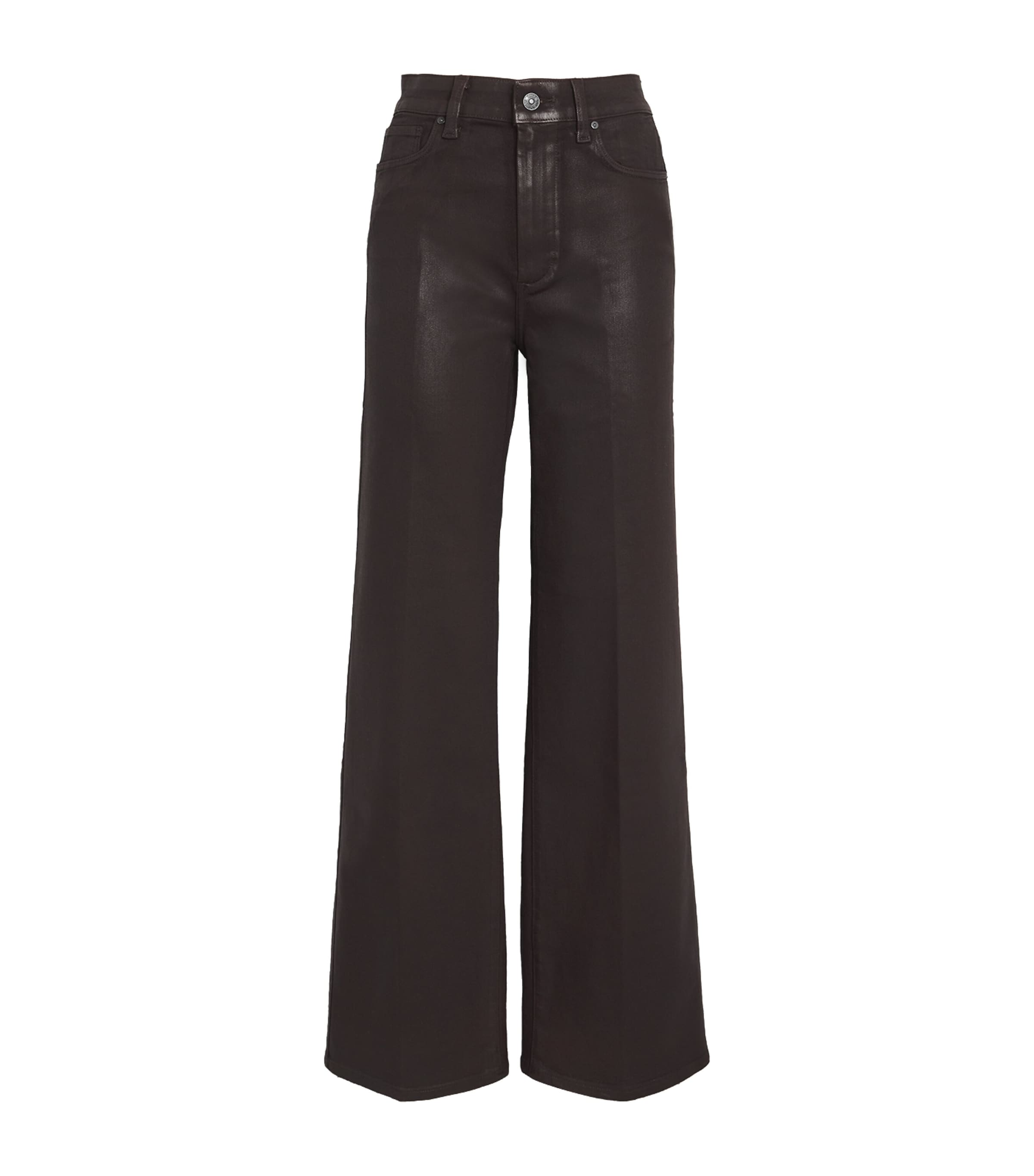 PAIGE Coated Sasha Wide Jeans (32”) Chicory Coffee Luxe