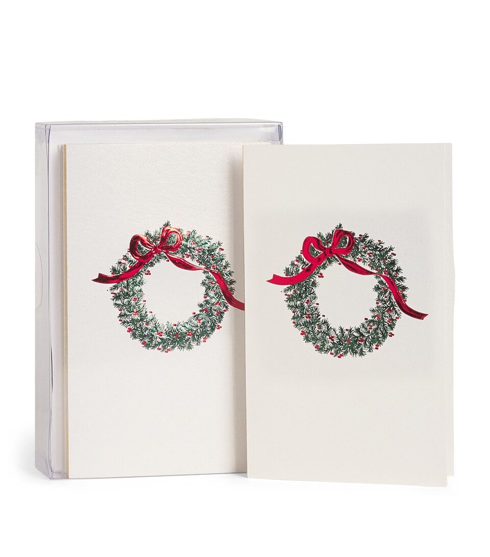 Paula Skene Wreath With Bow Christmas Cards (Set of 8) Green
