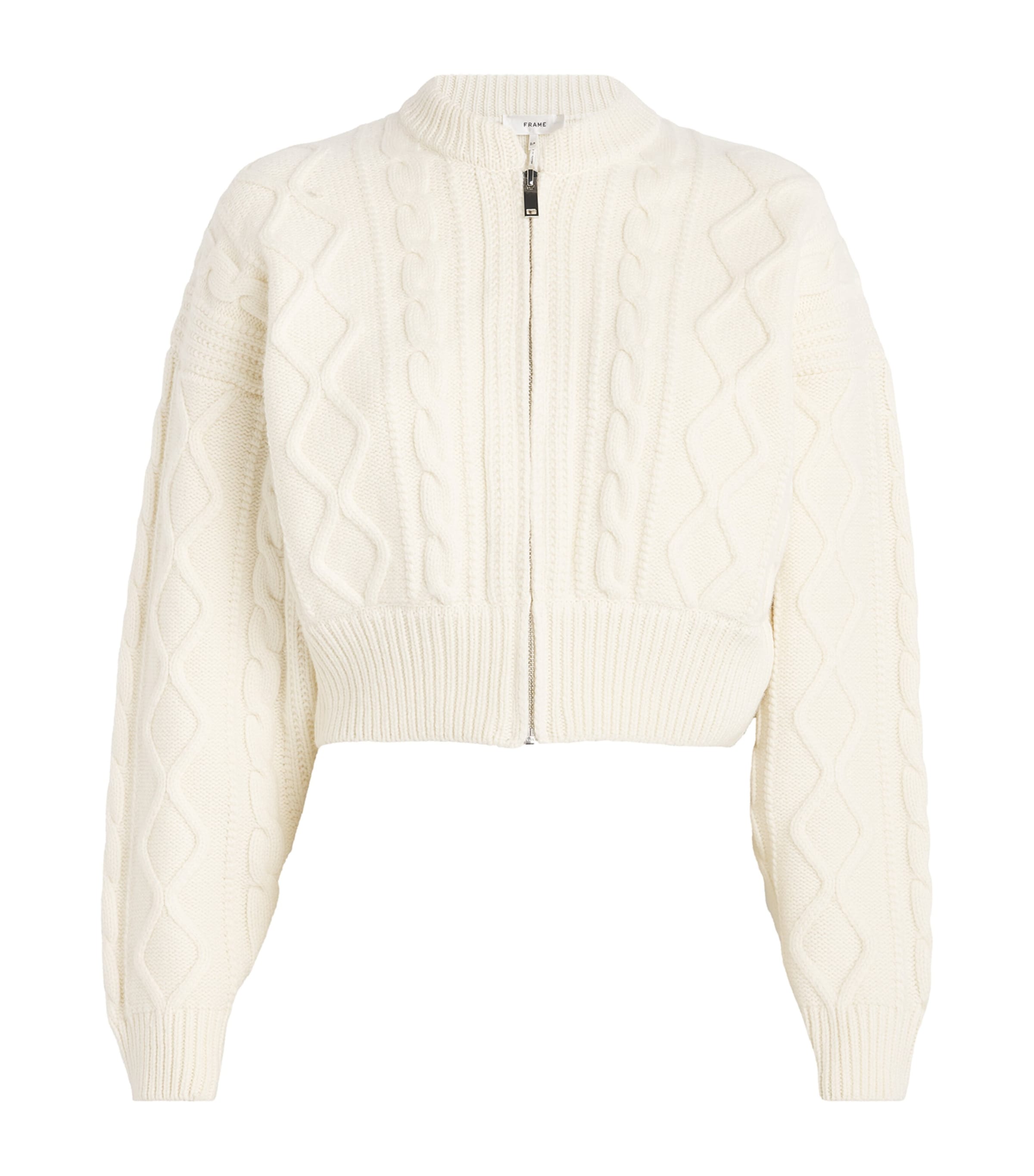 FRAME Merino Wool Cable-Knit Cardigan Cream