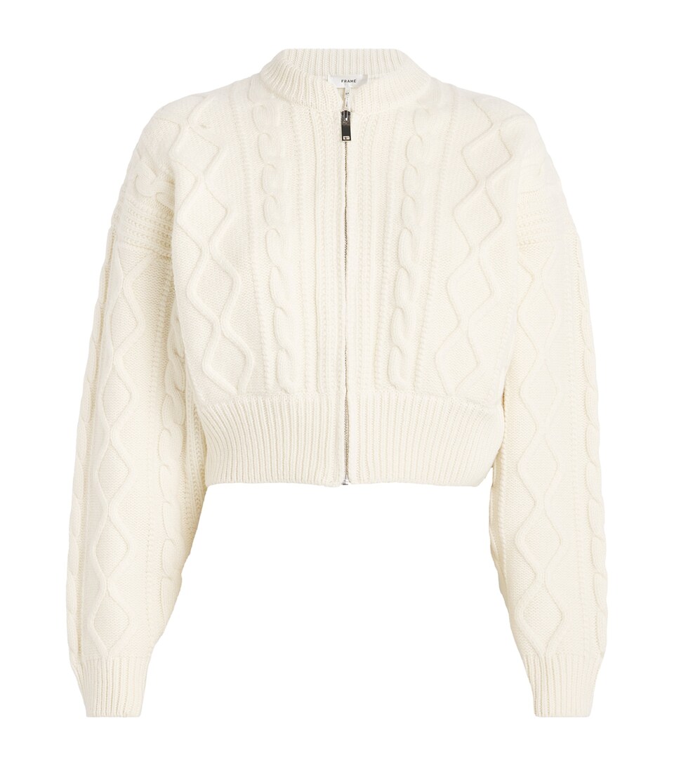 FRAME Merino Wool Cable-Knit Cardigan Cream