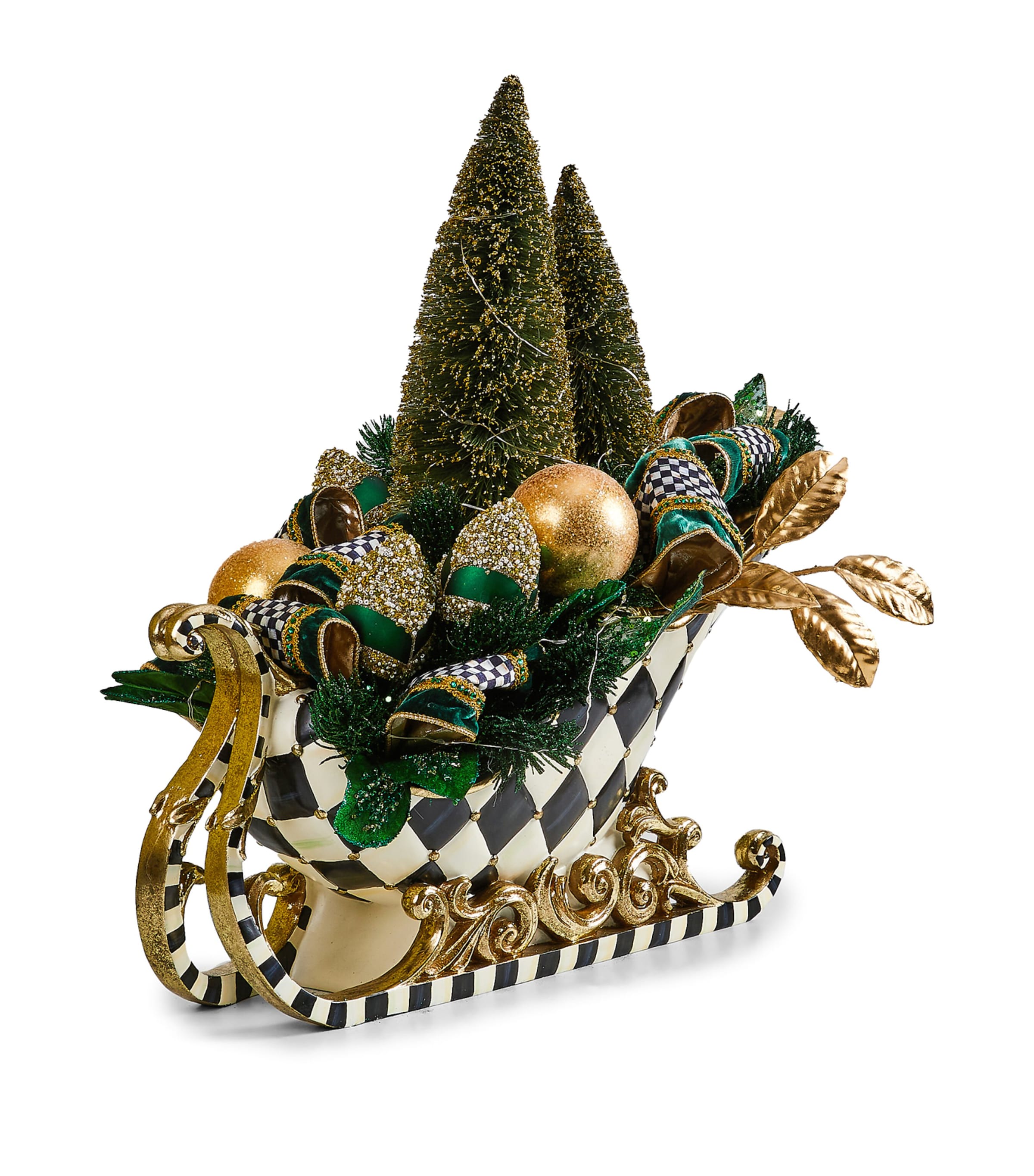 MacKenzie-Childs Emerald Luxe Illuminated Sleigh Centrepiece Green