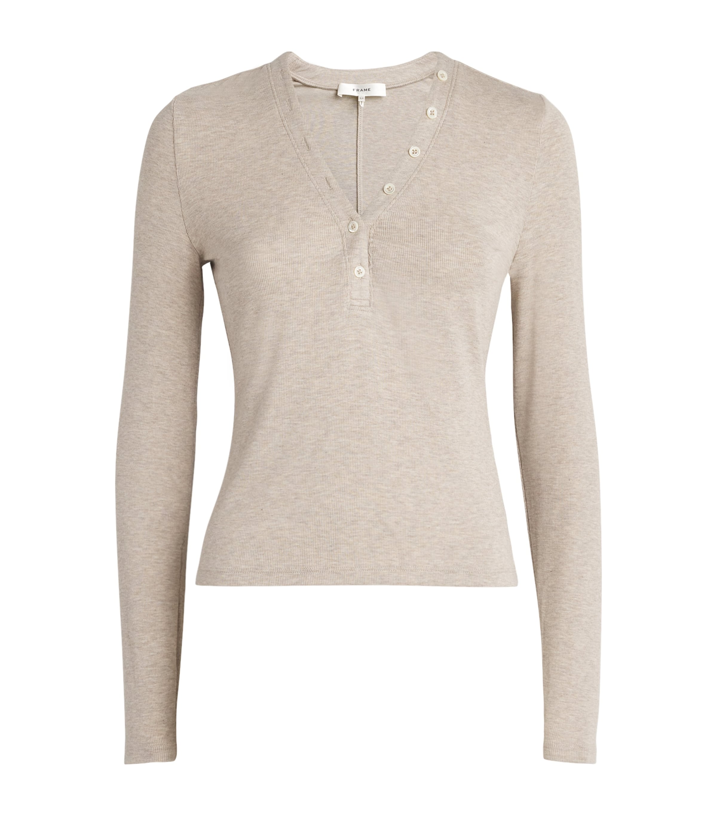 FRAME Modal Ribbed Henley T-Shirt Oatmeal Heather