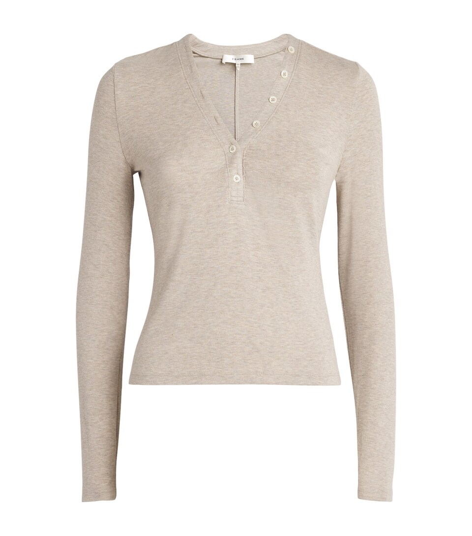 FRAME Modal Ribbed Henley T-Shirt Oatmeal Heather