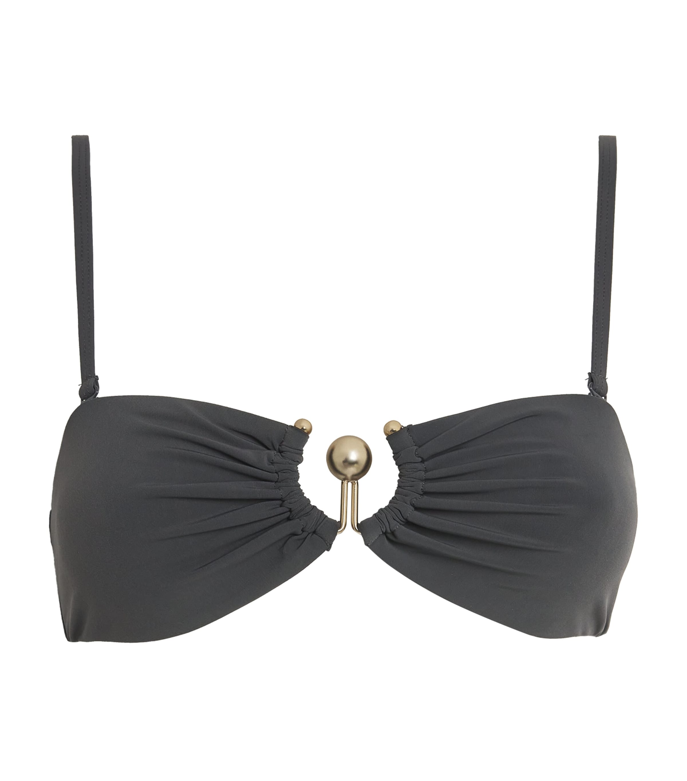 Christopher Esber Ruched Orbit Bikini Top Charcoal