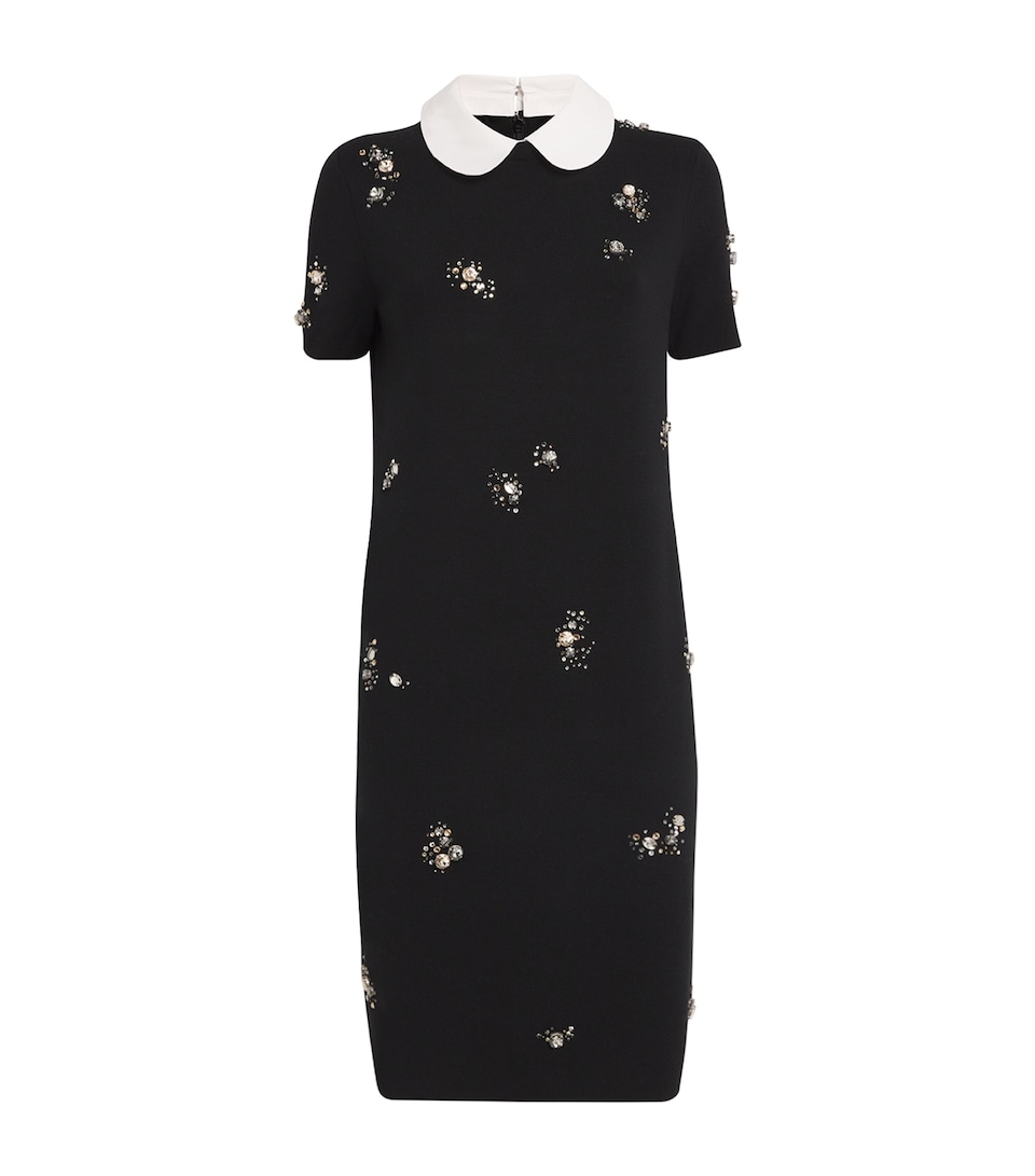 Tory Burch Wool-Blend Crystal-Embellished Mini Dress Black