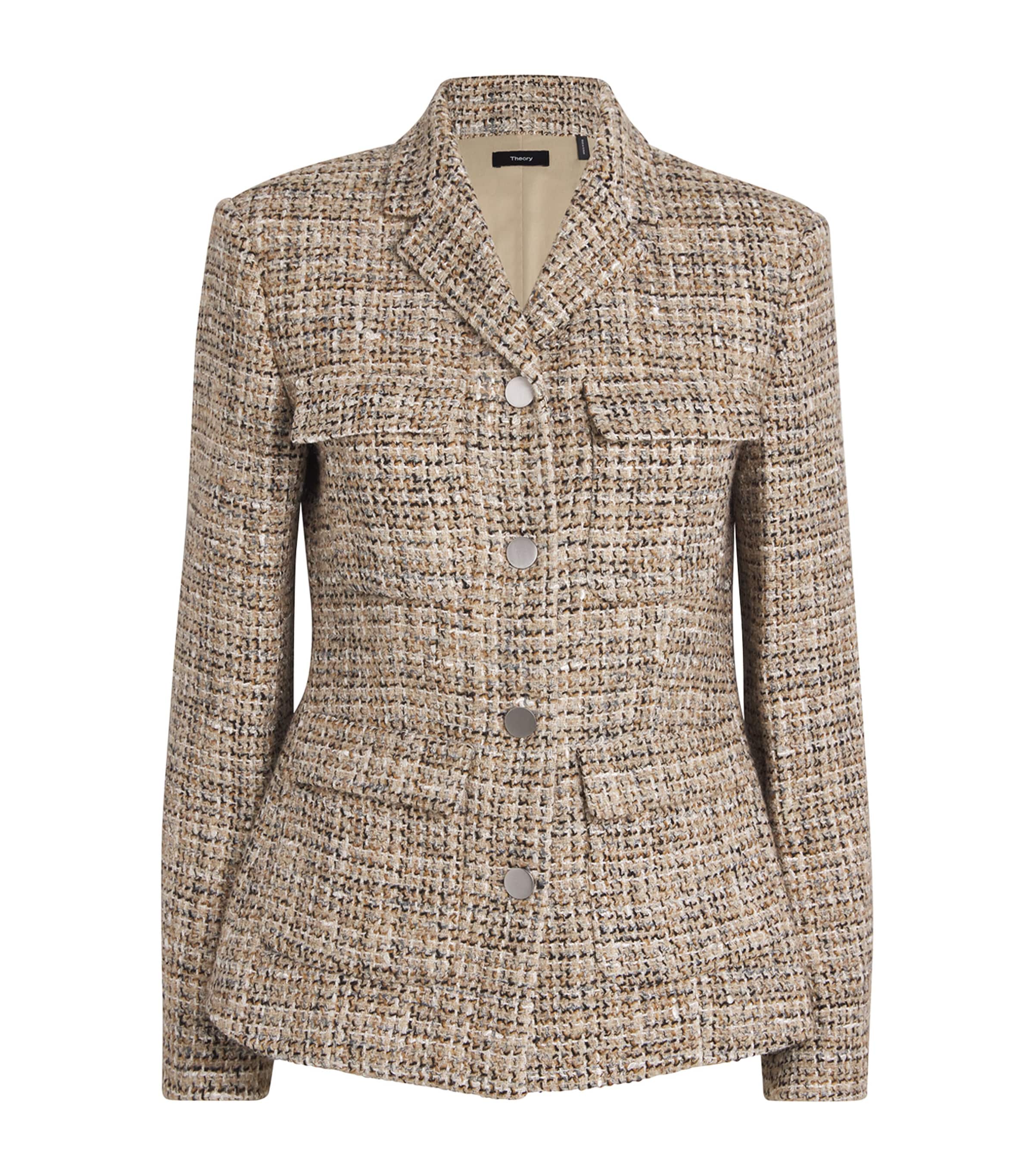 Theory Tweed Single-Breasted Blazer Wheat Multi
