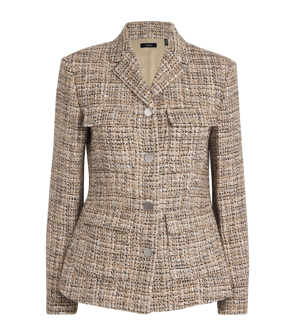 Theory Tweed Single-Breasted Blazer Wheat Multi