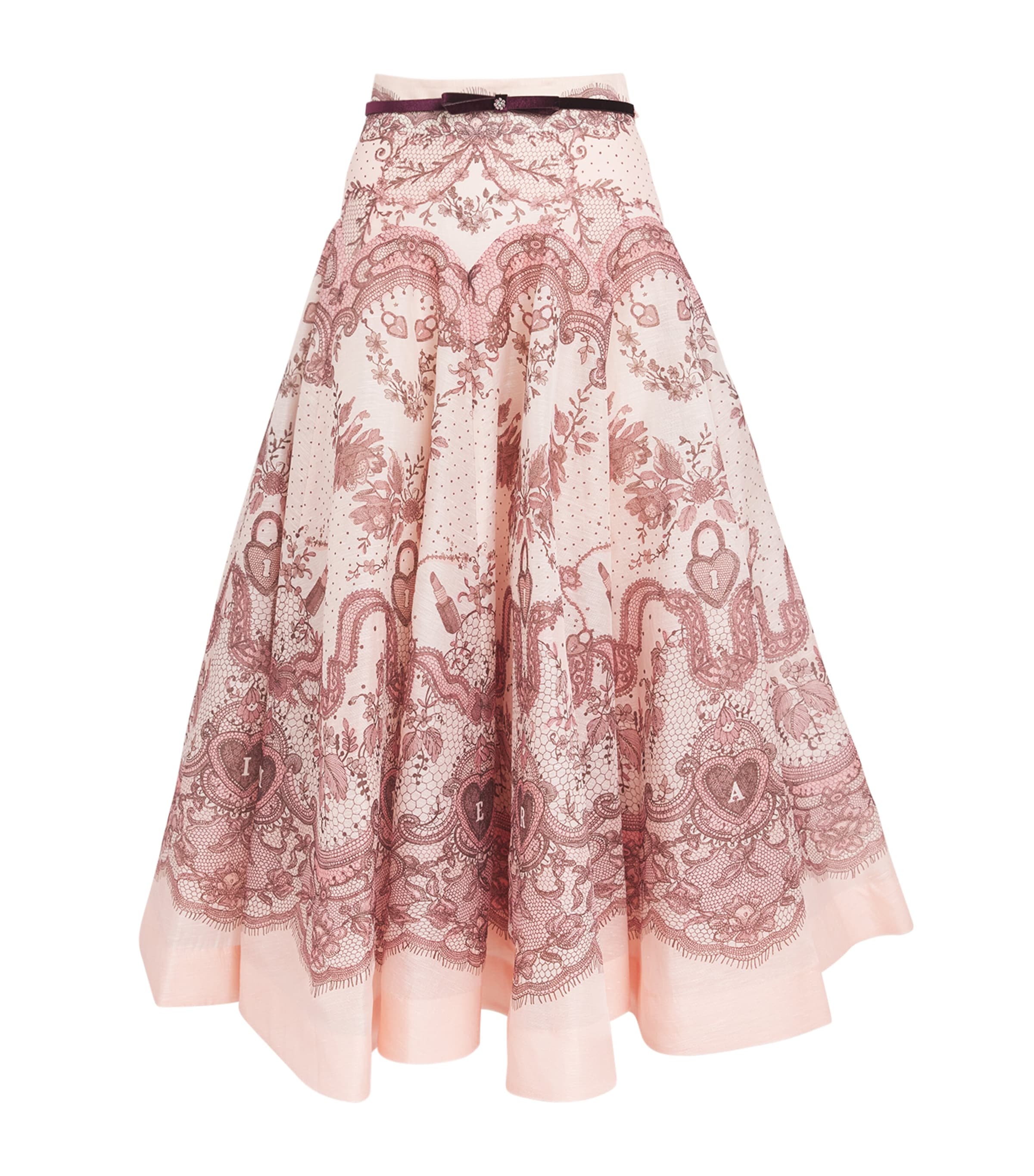 Zimmermann Linen-Silk Printed Midi Skirt Pnklacpripnk Lceprnt