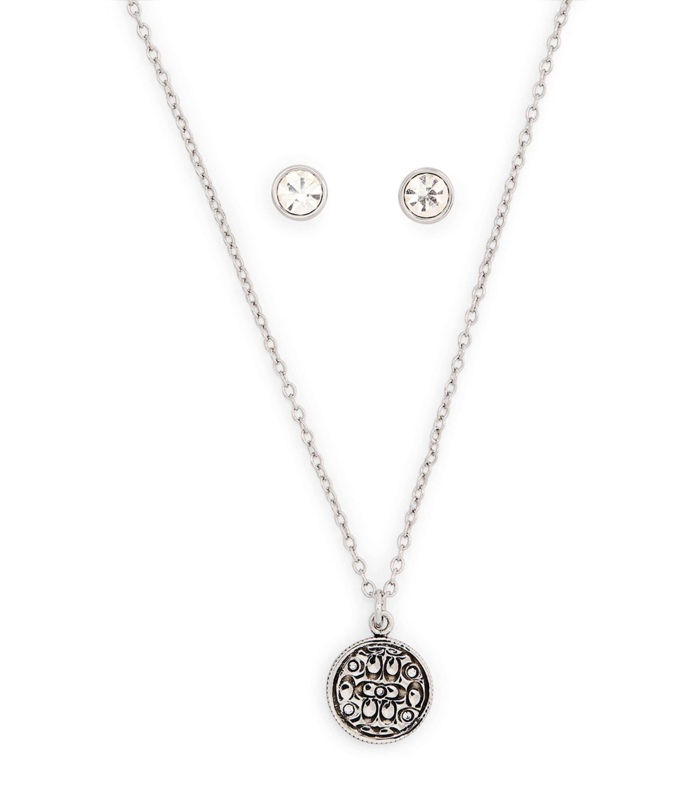 Coach Earrings and Necklace Set Rhodium