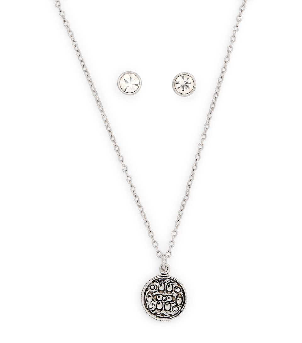 Coach Earrings and Necklace Set Rhodium