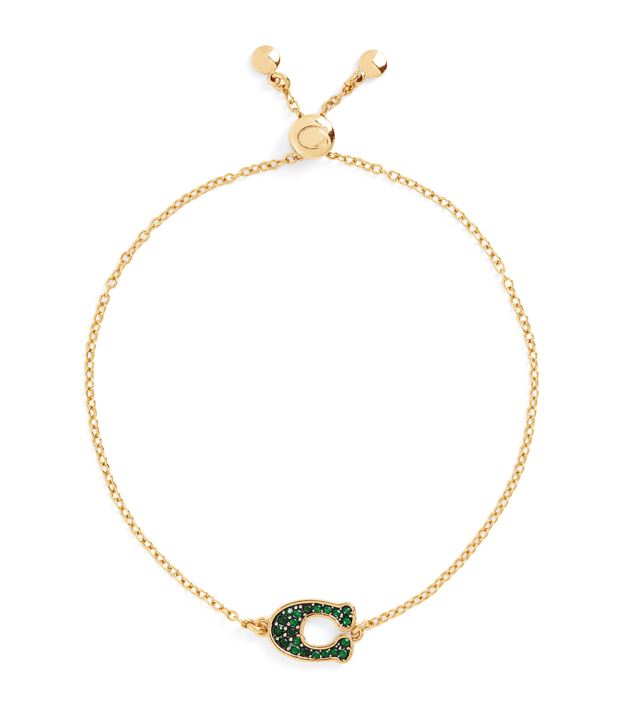 Coach Embellished Monogram Chain Bracelet Green