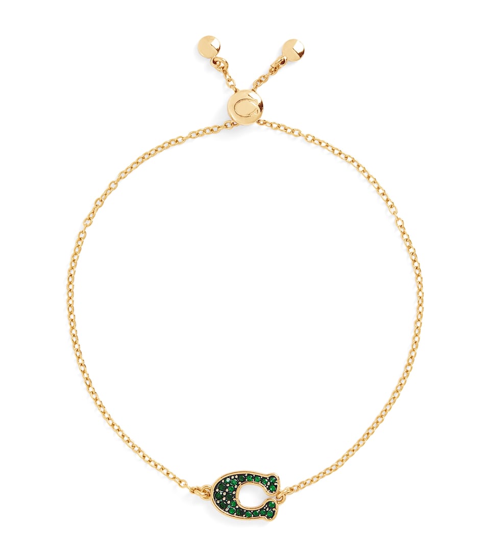 Coach Embellished Monogram Chain Bracelet Green