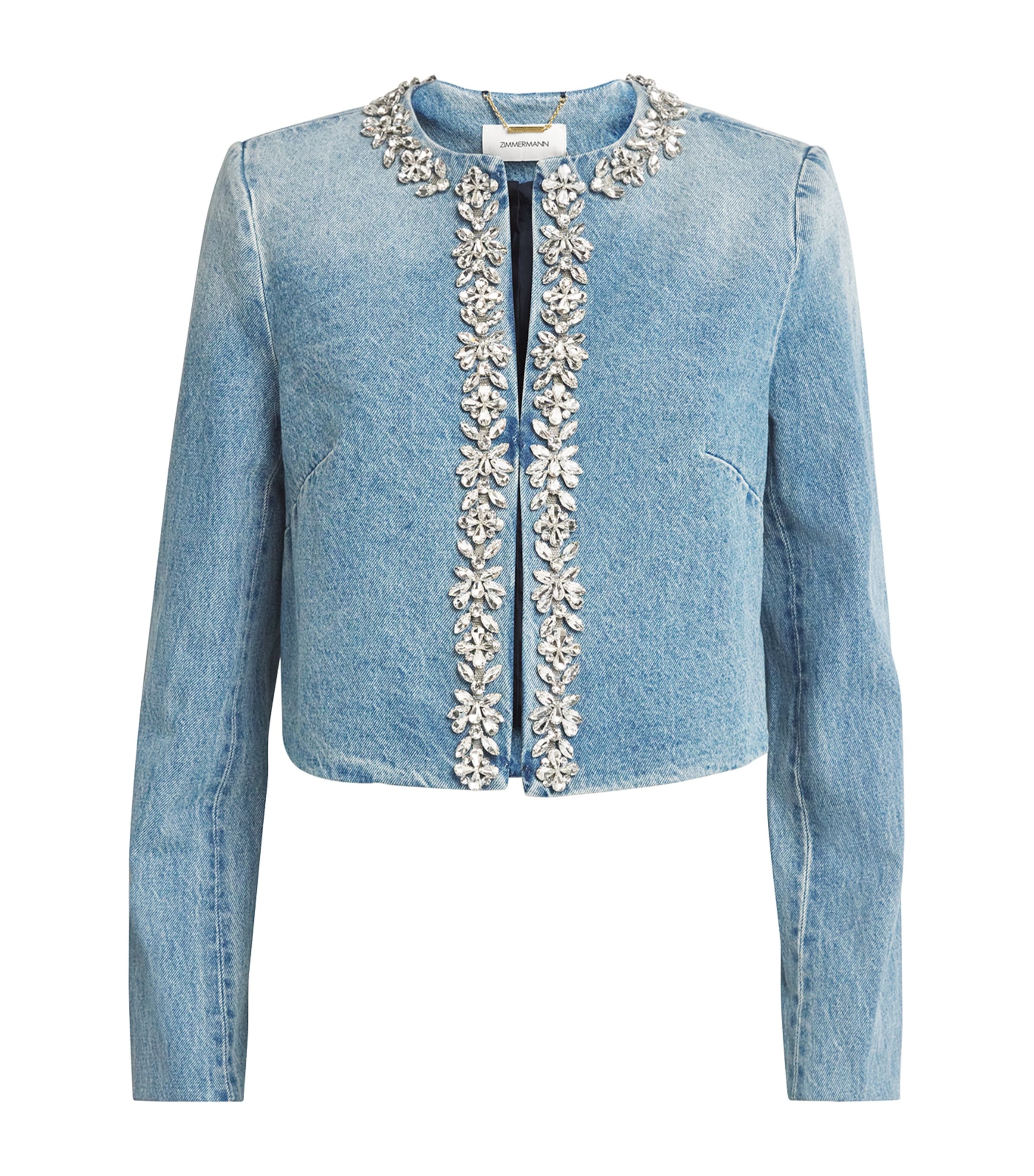 Zimmermann Crystal-Embellished Denim Jacket Blumoonblue Moon