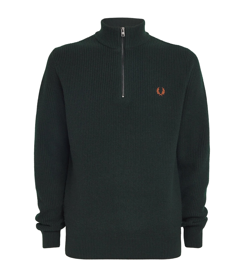 Fred Perry Wool Half-Zip Sweatshirt Night Green