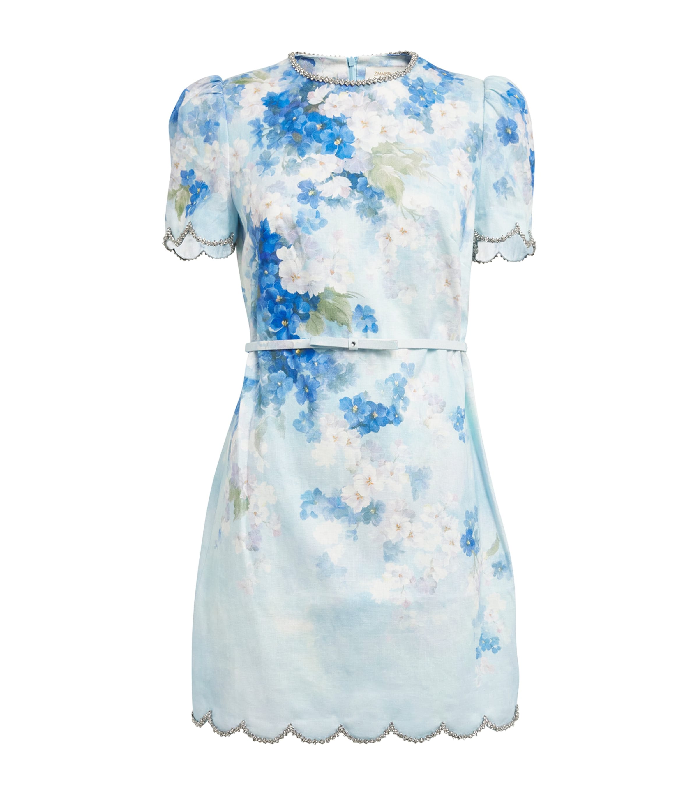 Zimmermann Linen Crush Scalloped Mini Dress Bufblue Floral
