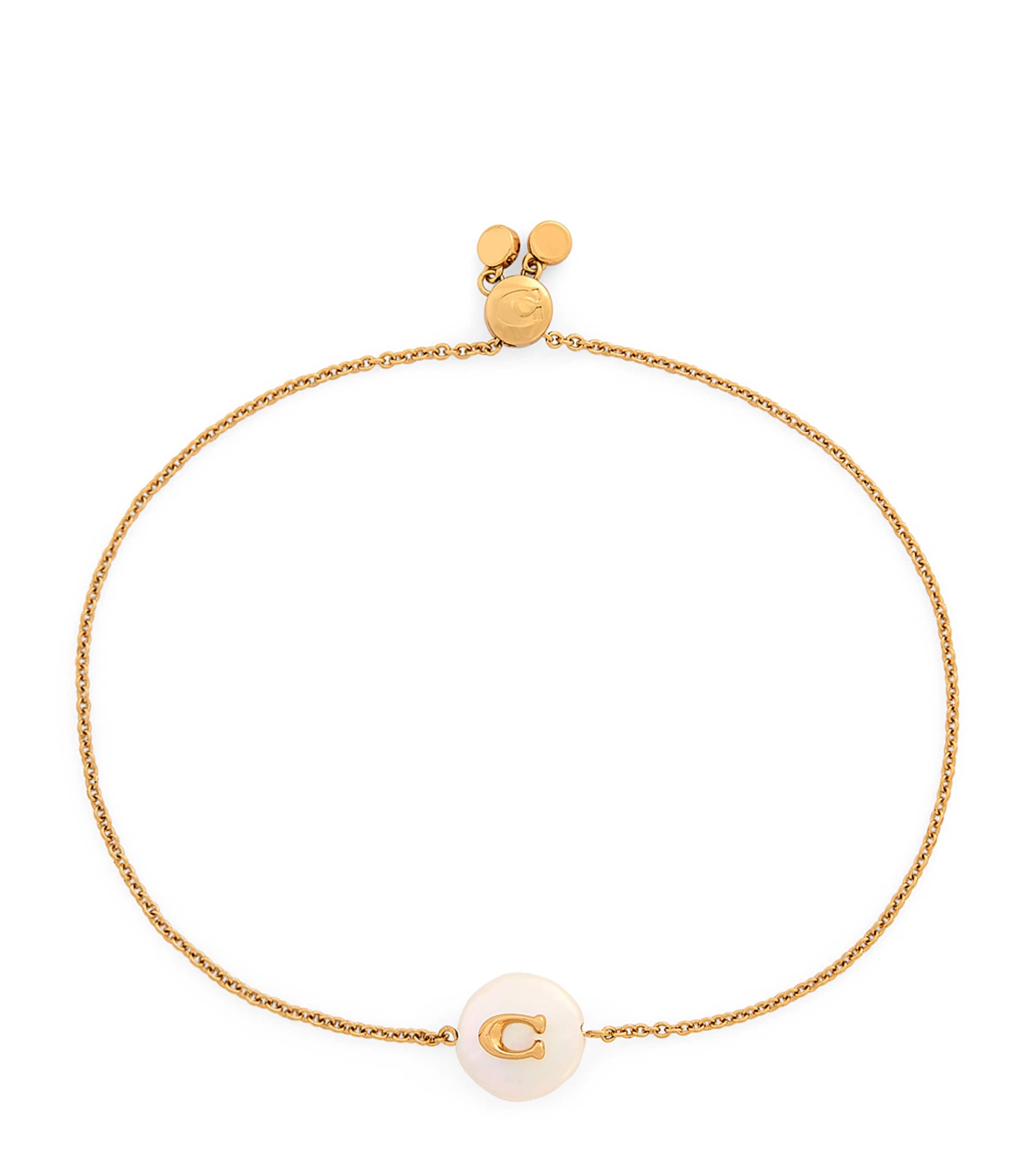 Coach Monogram Pearlised Coin Chain Bracelet Pearl