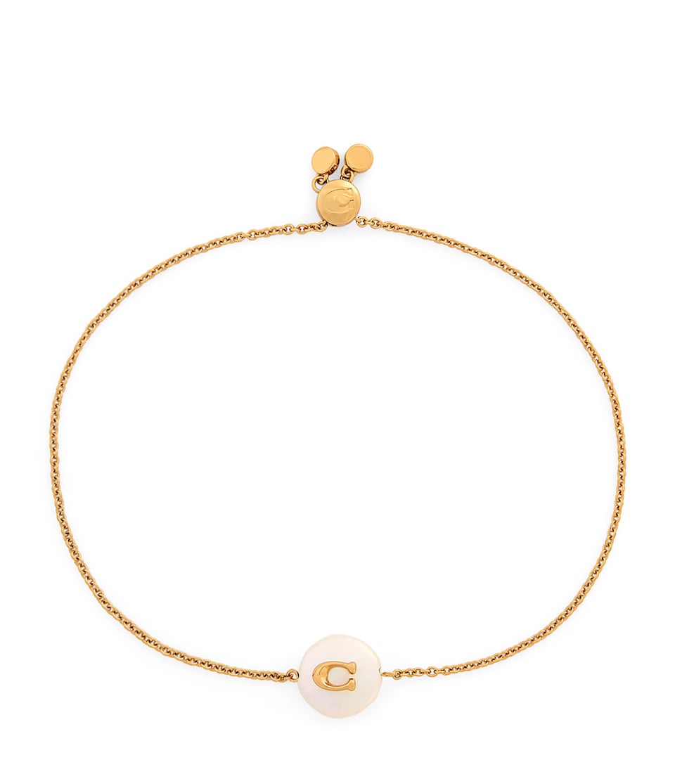 Coach Monogram Pearlised Coin Chain Bracelet Pearl