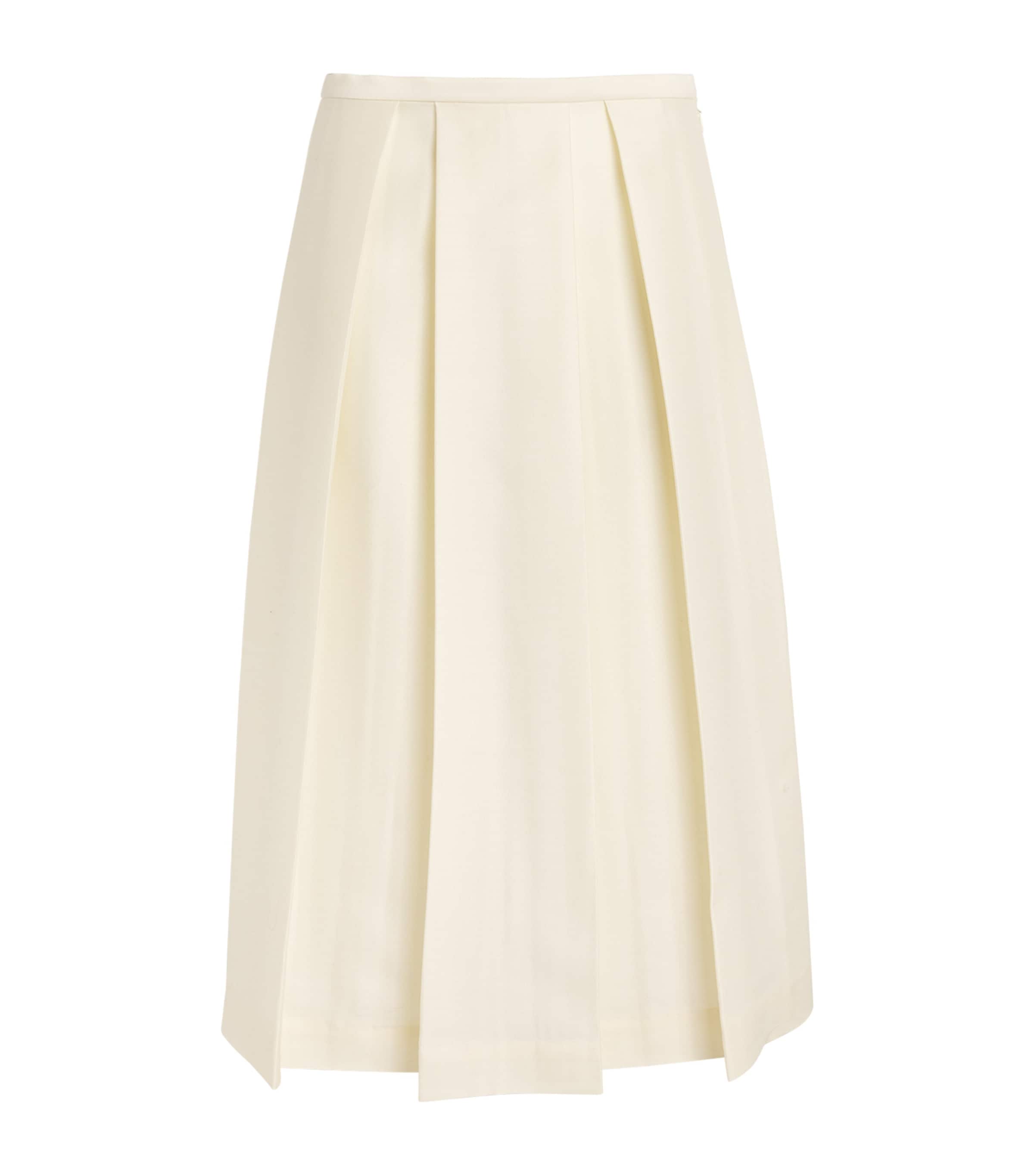 Totême Wool-Silk Twinflower Midi Skirt Macadamia