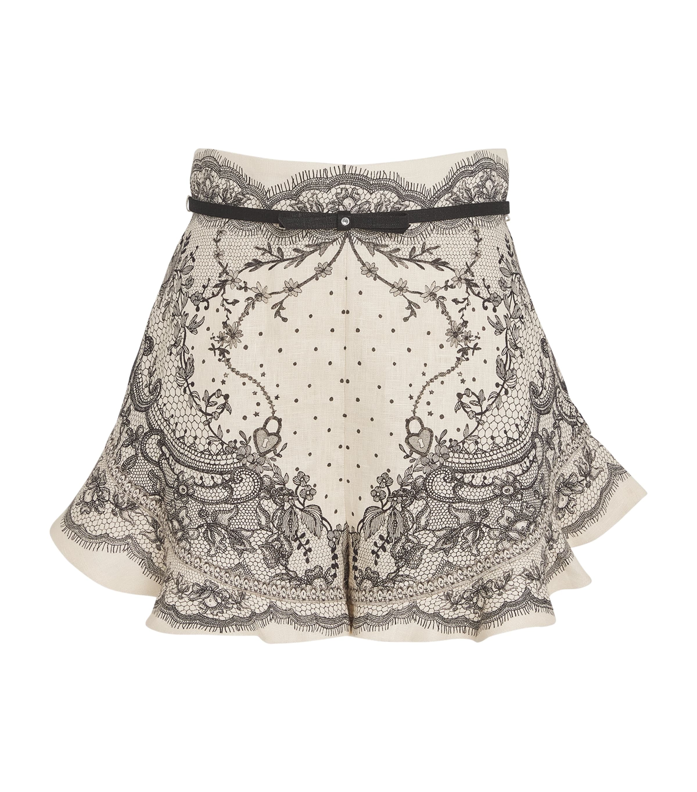 Zimmermann Linen Frill-Hem Crush Flat Shorts Ivolockivory Locket