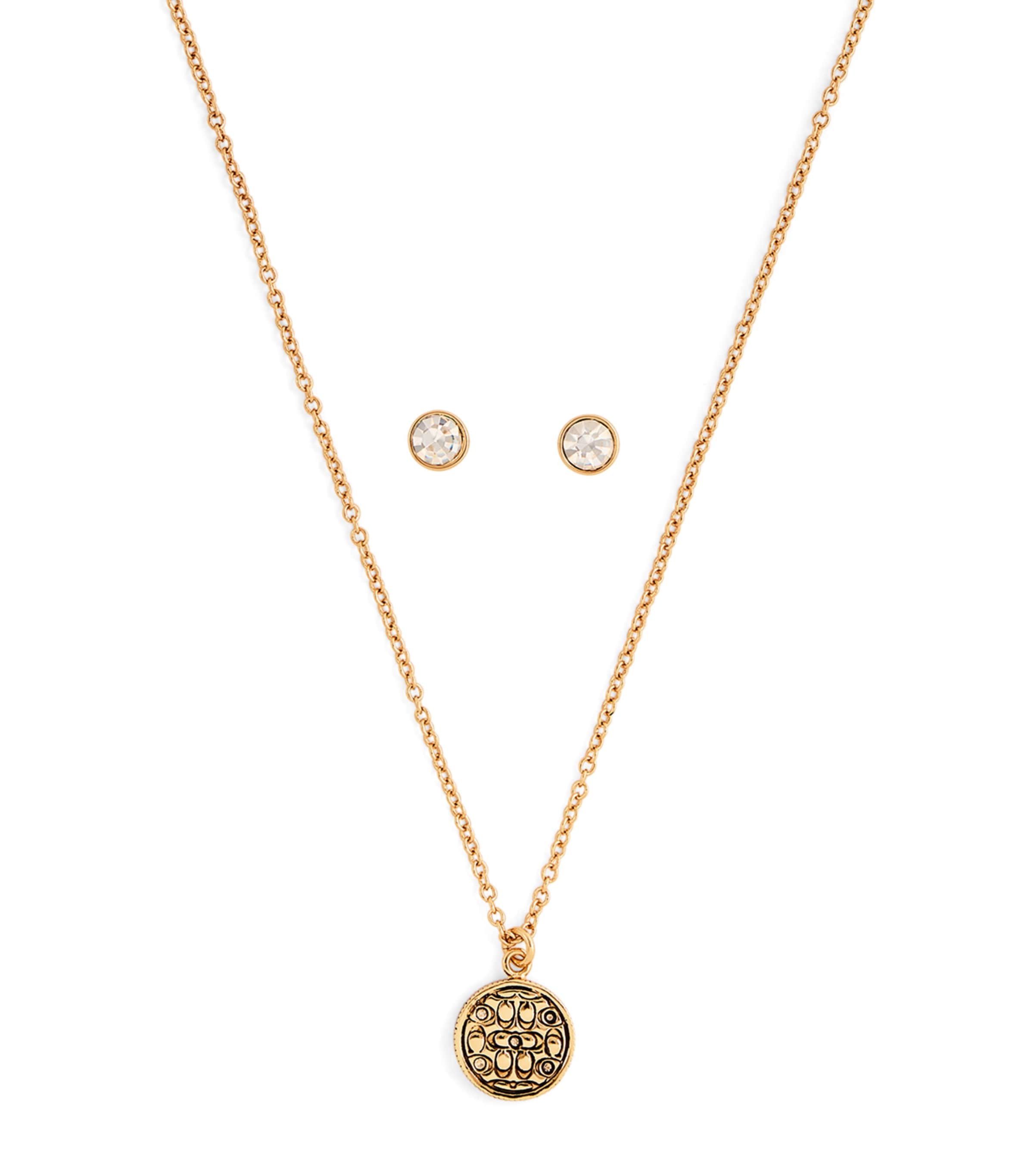 Coach Earrings and Necklace Set Gold